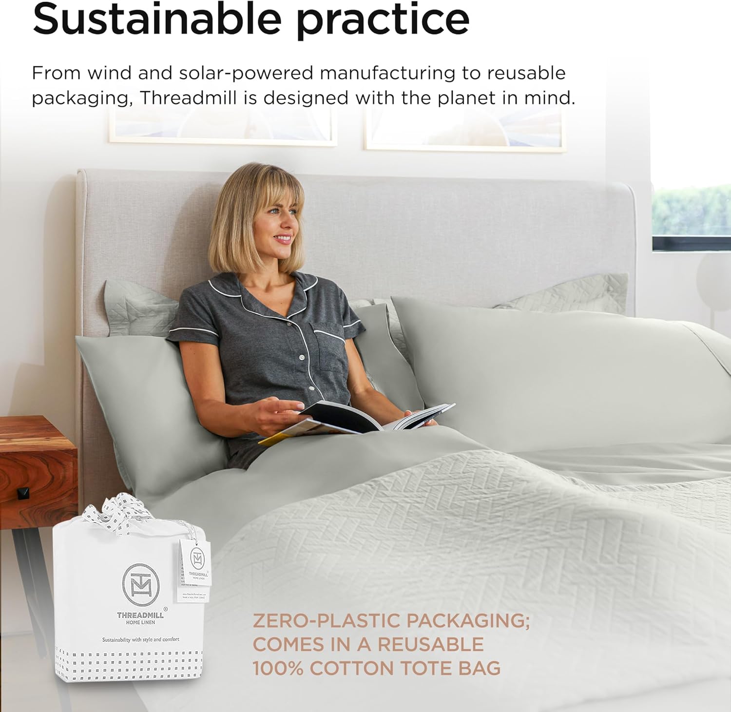 Threadmill 100% Cotton Sheets for Twin XL Size Bed - 600 Thread Count Twin XL Bed Sheets Set with 15” Deep Pocket - Sateen Weave 3-Piece Bedding Set with Cooling Effect, Light Grey - Image 6