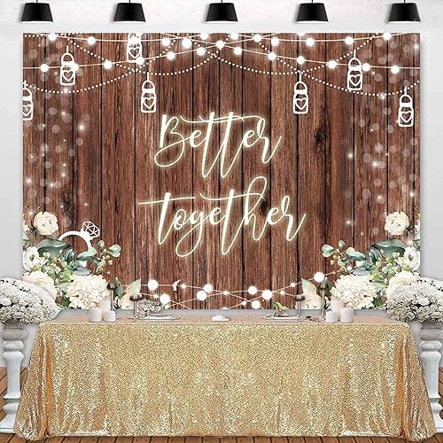 Miniatura 3 de Sensfun Better Together - Telón de fondo para despedida de soltera, boda, flores blancas de madera rústica, decoración de fiesta de compromiso,