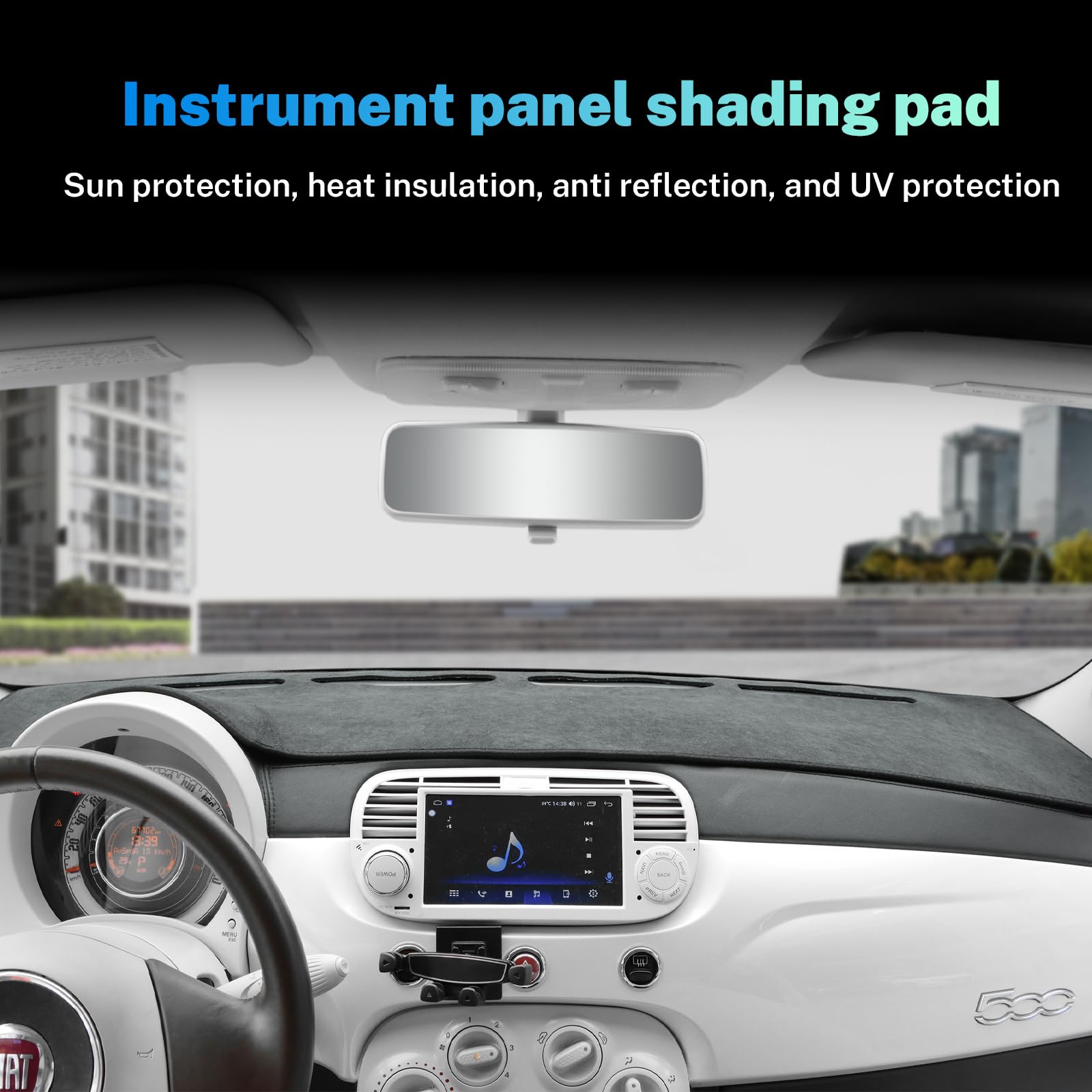 KUNKGIC Compatible with Fiat 500 2008-2023 Flanell Auto Dashboard Matte Dashboard Cover Auto Innenraum Sonnenschutz Dashboard Lichtschutz Matte Schutzpolster Zubehör