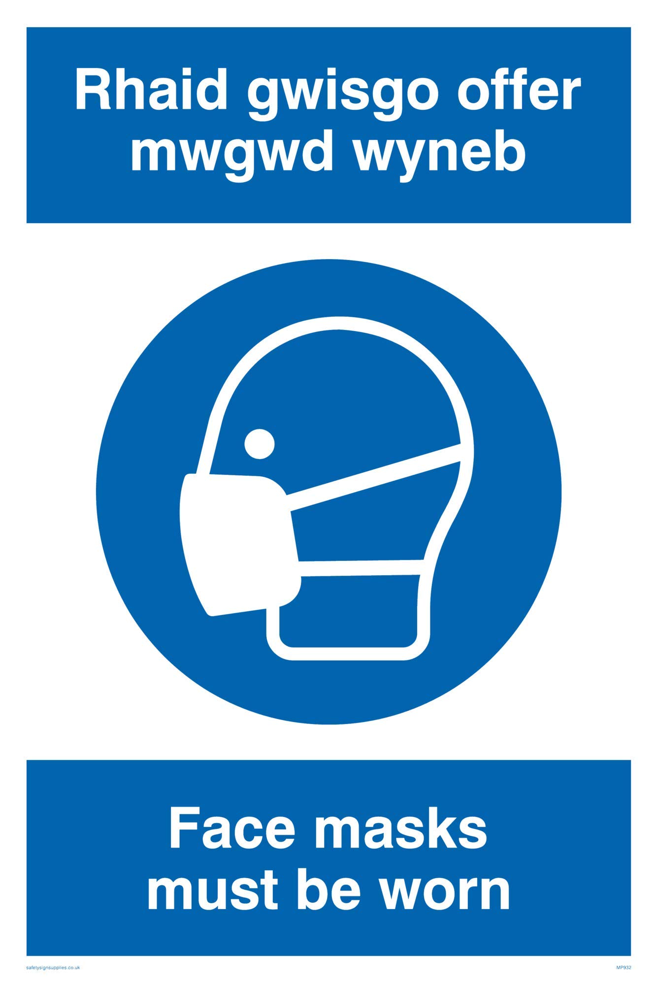Viking Signs MP932-A4P-V "Rhaid Gwisgo Offer Mwgwd Wyneb/Face Masks Must Be Worn" Sign, Vinyl, 300 mm H x 200 mm W