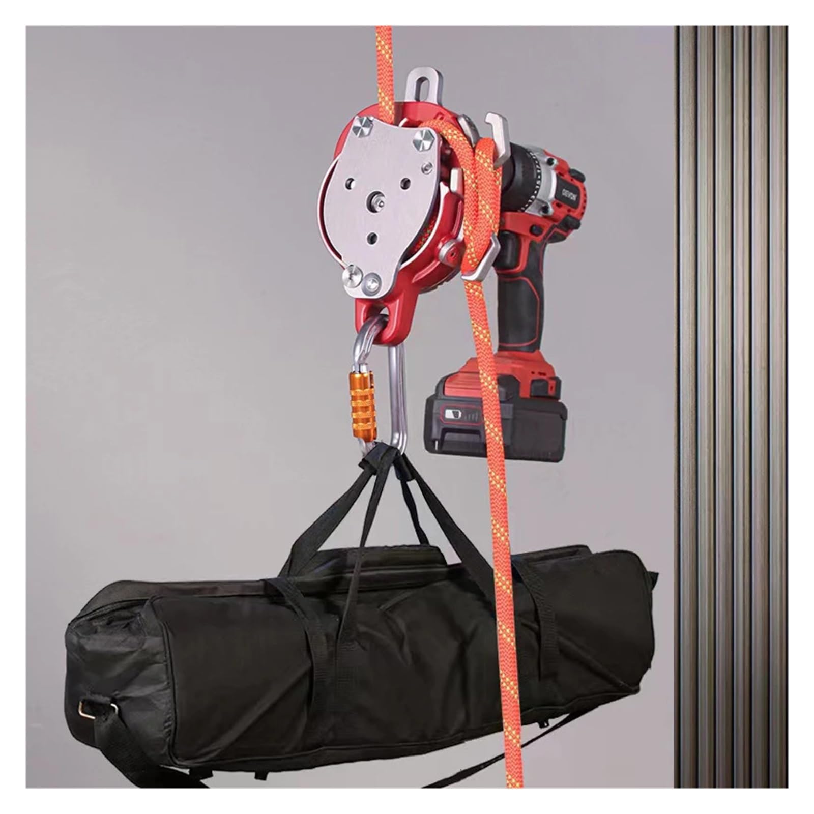 Taladro Manual CCD Elevador con accionamiento por Cuerda y Motor eléctrico Polea de elevación 200 kg Anticaídas
