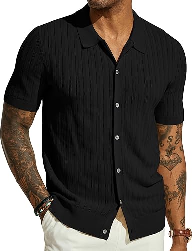 Mens Knit Shirt Short Sleeve Summer Hollow Out Shirt