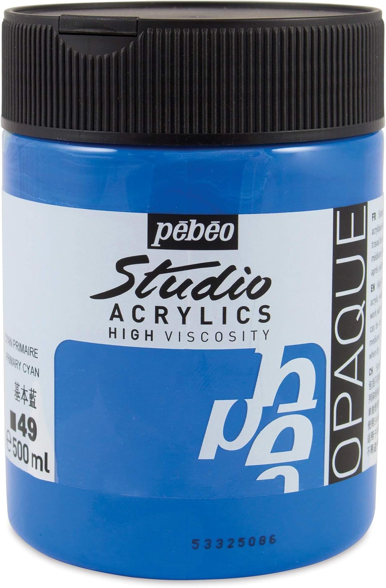 Pebeo 171049C Studio Acrylics HV 500 ml Primary Cyan, Jars