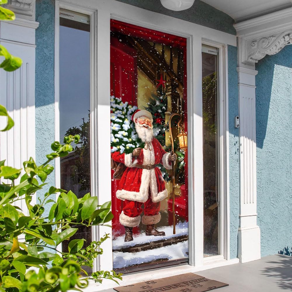 Door Covers Printed-Santa Claus Will Visit You At Home This Christmas Door Cover QNN369D, 30"x80" Outdoor Nativity Scenes Sign for Front Door Draft, Porch Home Holidays Decorations