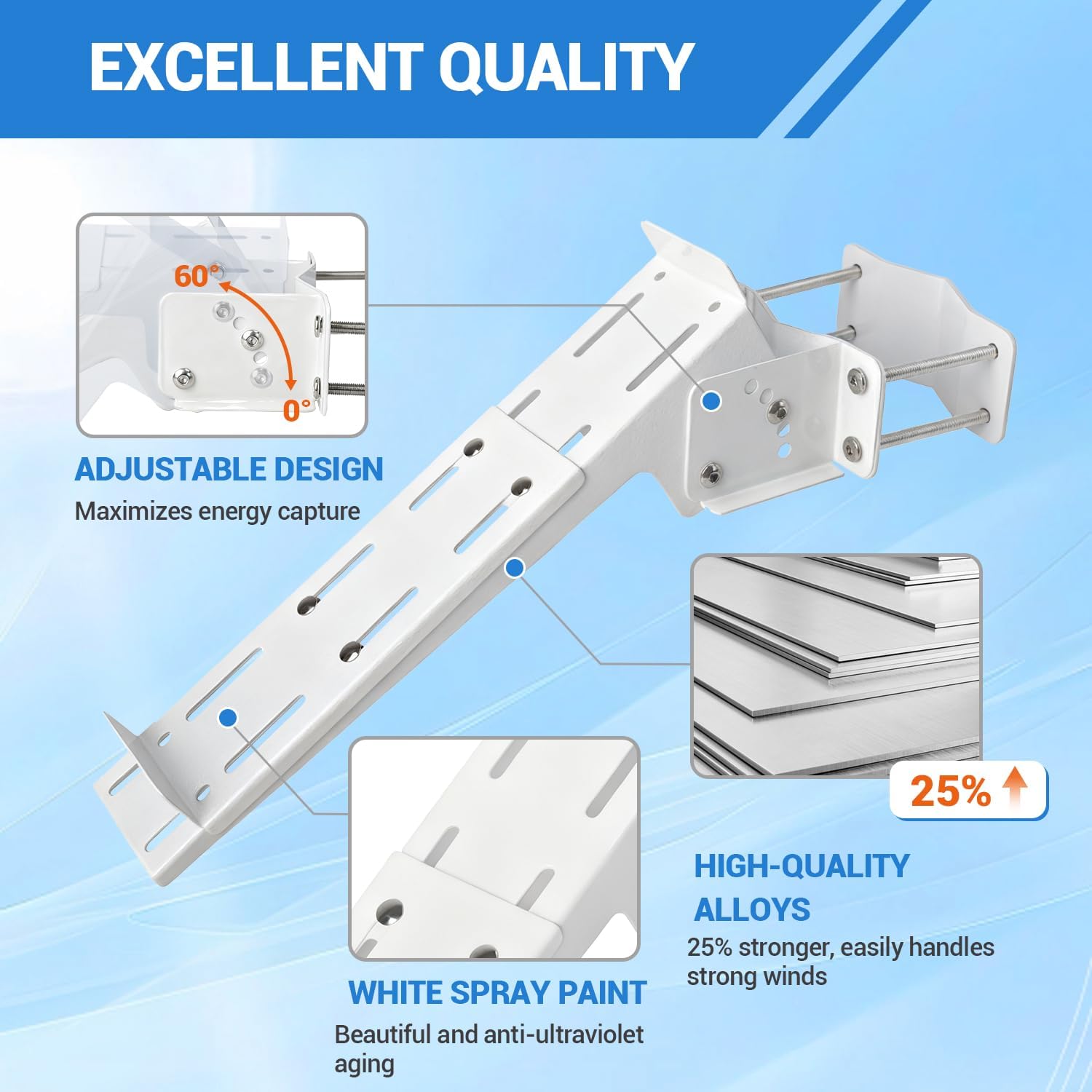 Solar Panel Pole Mount, Solar Panel Mounting Brackets, Solar Panel Mount, with Adjustable Angle and Size, Fit for Installing 0-50w Solar Panels