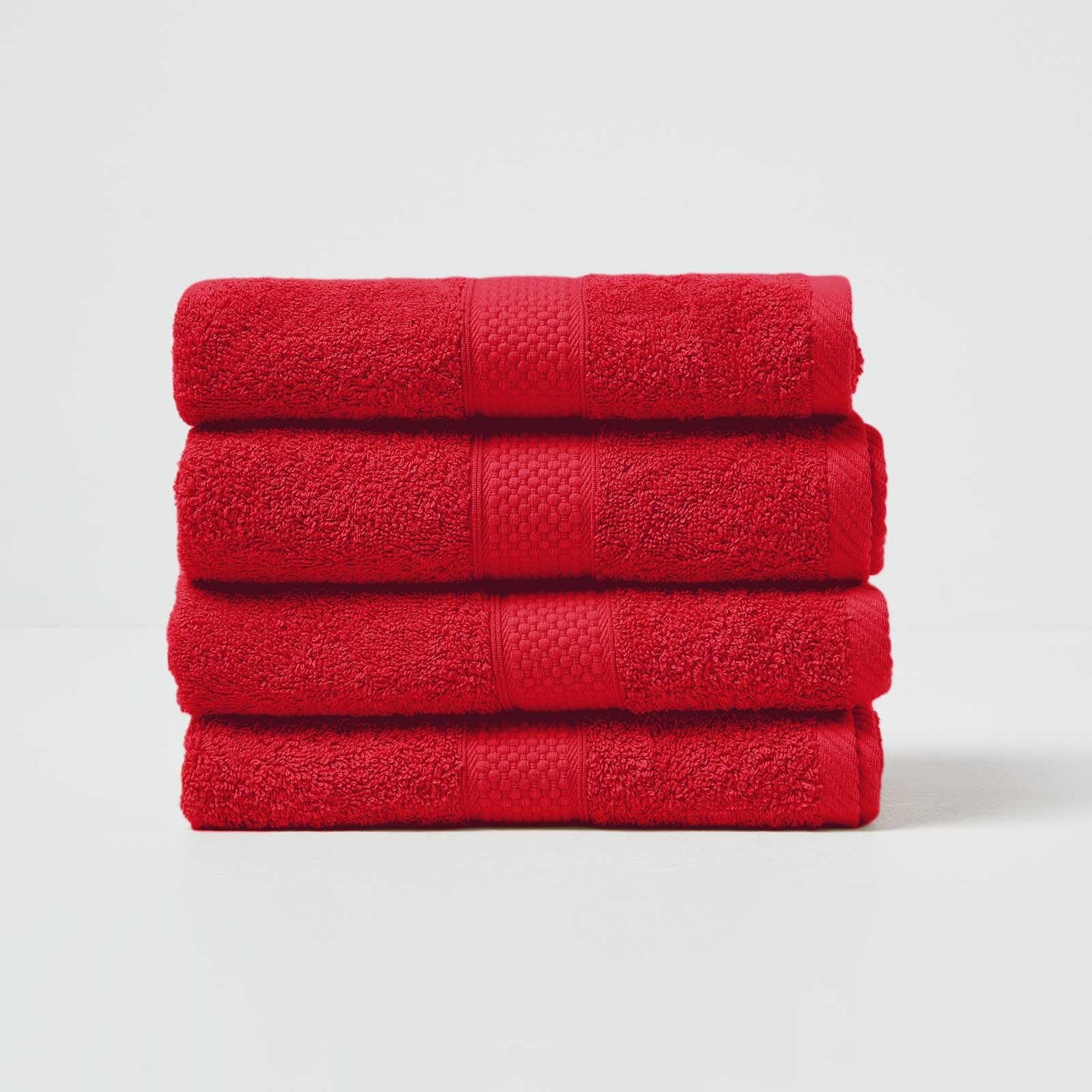 HOMESCAPES Red Turkish Cotton Set of 4 Hand Towels Super Soft Thick & Absorbent 500 GSM Towel Heavy Weight for everyday Luxury