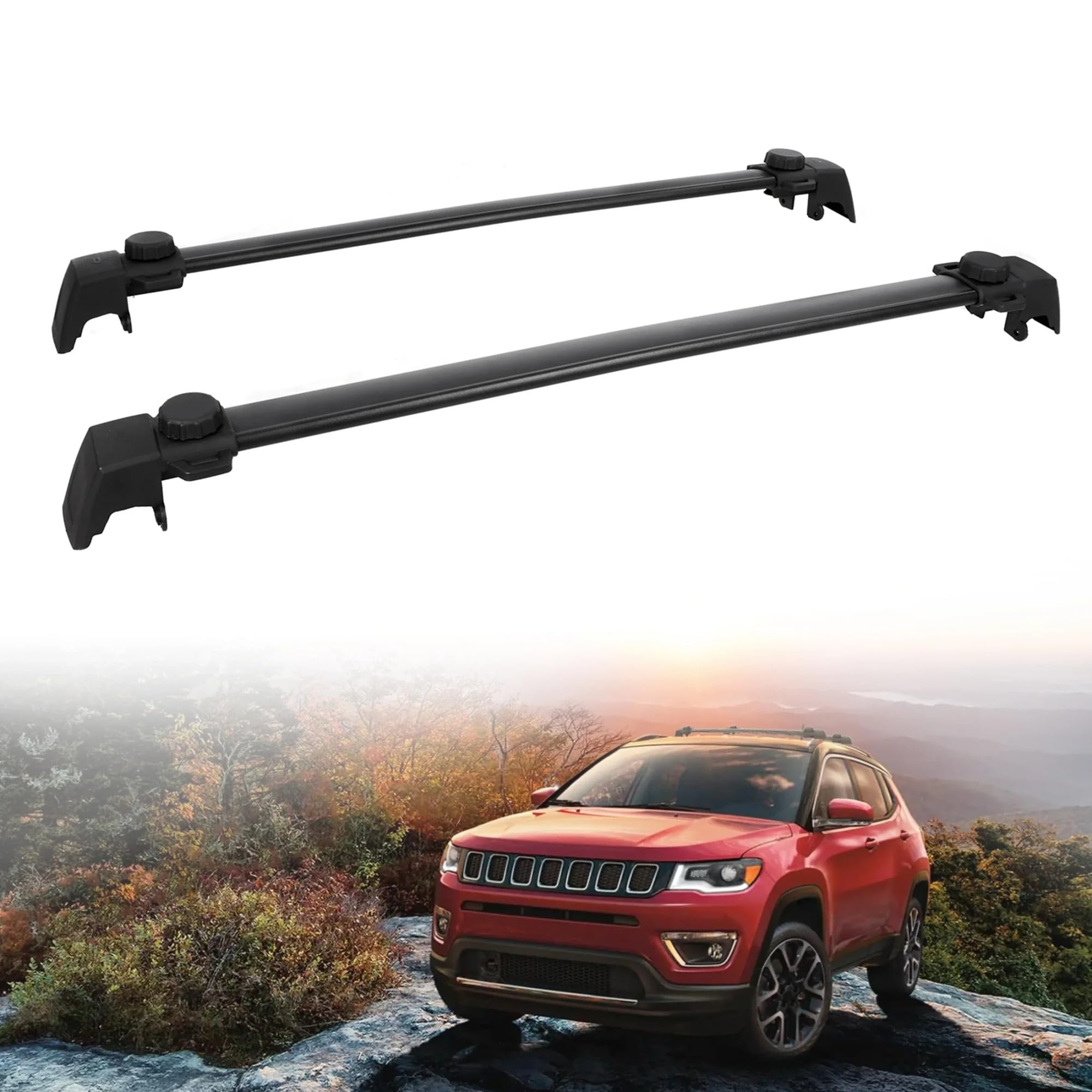 Barres Toit Barras Cruzadas para Techo Carga De 68kg SUV Equipaje Exterior En La Azotea Kayak Soporte Carcasa Dura para Jeep para Compass 2011-2022 Portaequipajes Coche