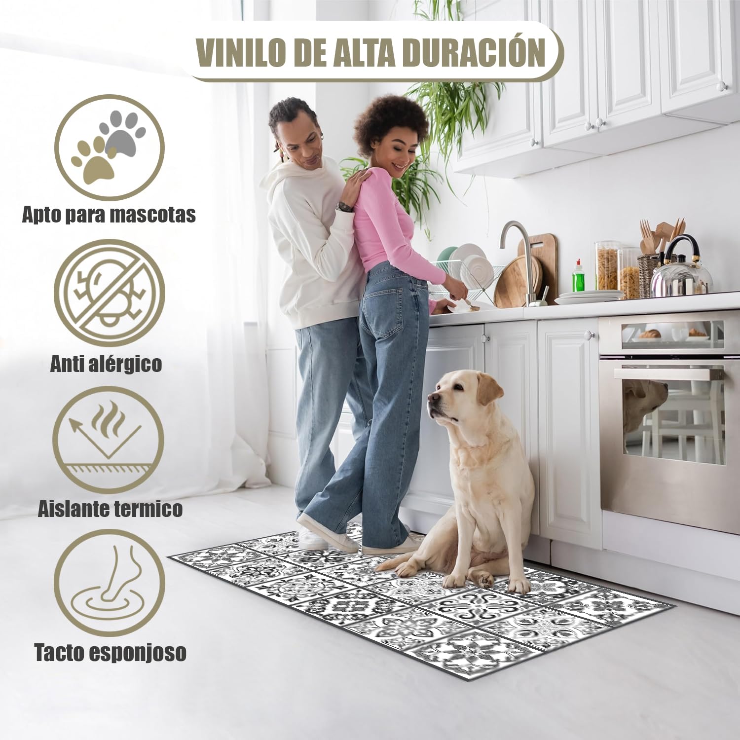 Alfombras Vinilicas Hogar 300 x 200 Negra/Gris - Alfombra Vinilica Cocina Resistente y Antitropiezos - Alfombra Cocina Lavable Antideslizante para Interior/Exterior - Alfombras de Vinilo Esponjosas