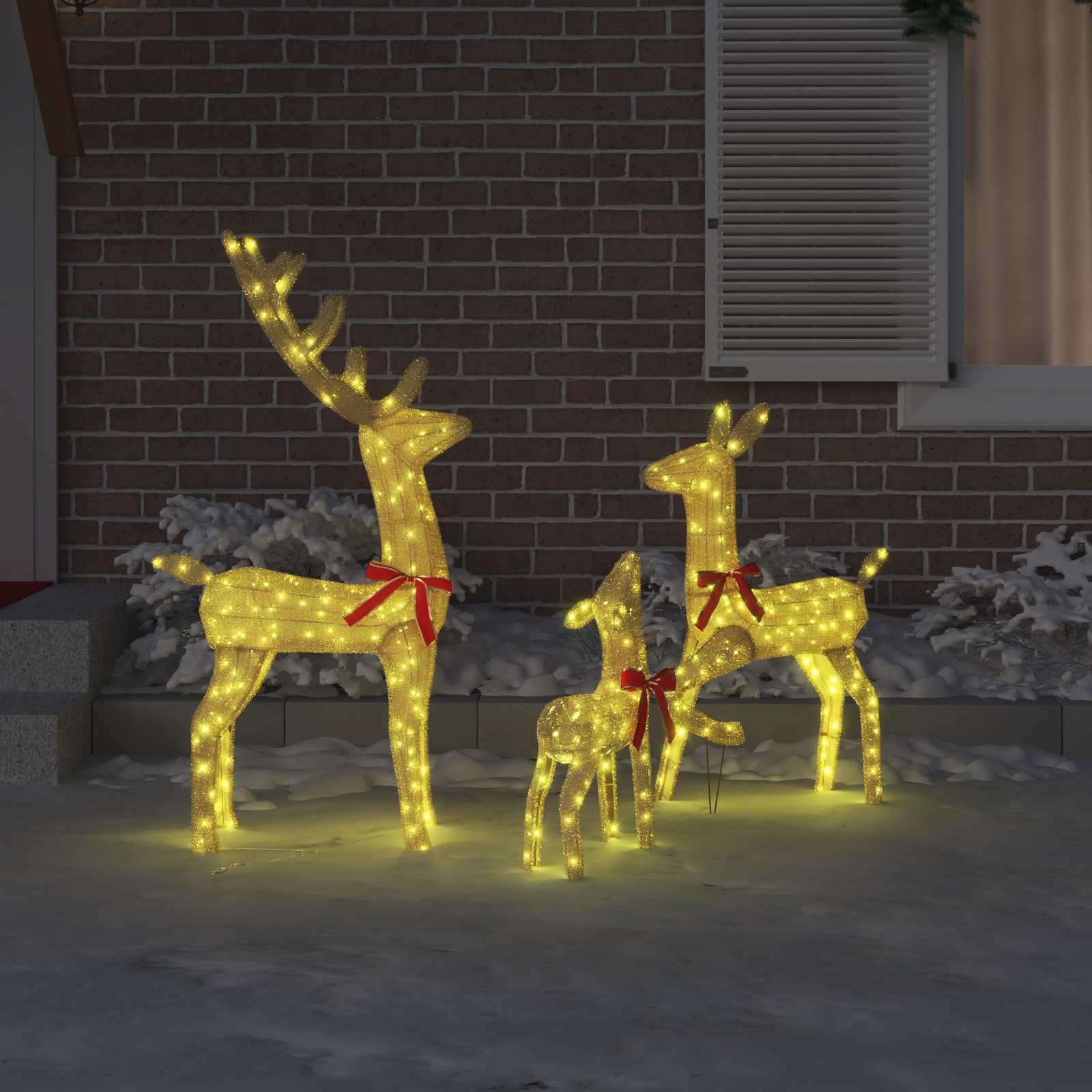 Juego de 3 figuras decorativas navideñas de tela blanca cálida, 68 x 26 x 127 cm, corriente USB, 300 ledes, resistente a la intemperie, para salón y exteriores protegidos