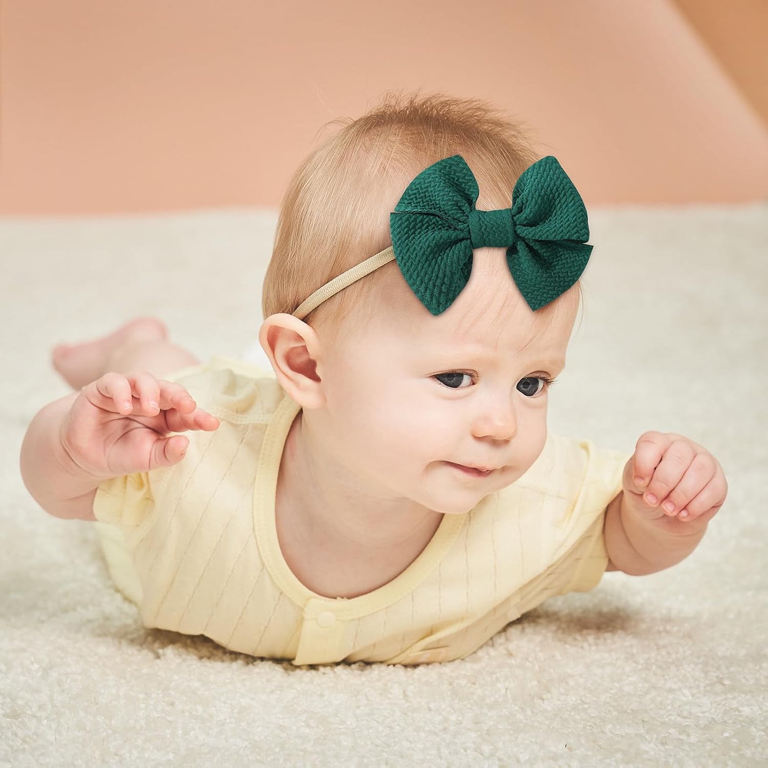 yoyokid 3PCS Baby Girl Bows Headband, 4" Christmas Hair Bows Headbands Elastic Nylon Hairbands for Newborn Kids Infants Toddlers, Red Green White image 3