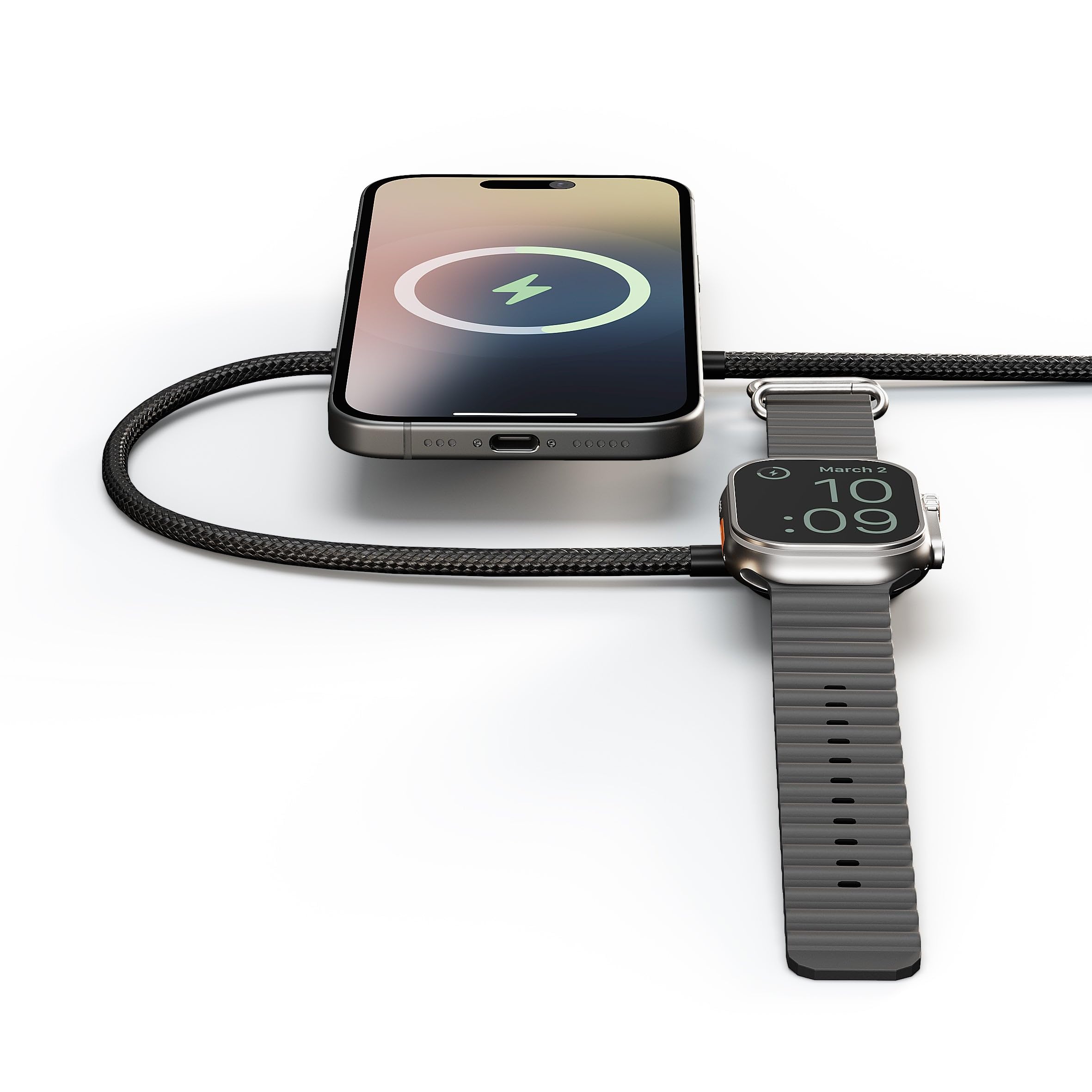 Zens Wireless Charging Cable Pro 2 Aluminium, 1 m USB-C Ladekabel, MagSafe & Qi2 15W, kompatibel mit iPhone Air/17/16/15/14/13/12, AirPods und Apple Watch, Schwarz