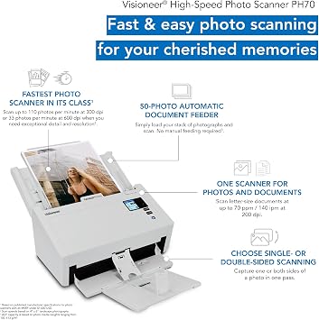 Visioneer High-Speed Color Photo and Document Scanner PH70, 600 dpi, USB, Scans 110 Photos Per Minute, 50-Photo Automatic Document Feeder (ADF), for Laptop or Desktop