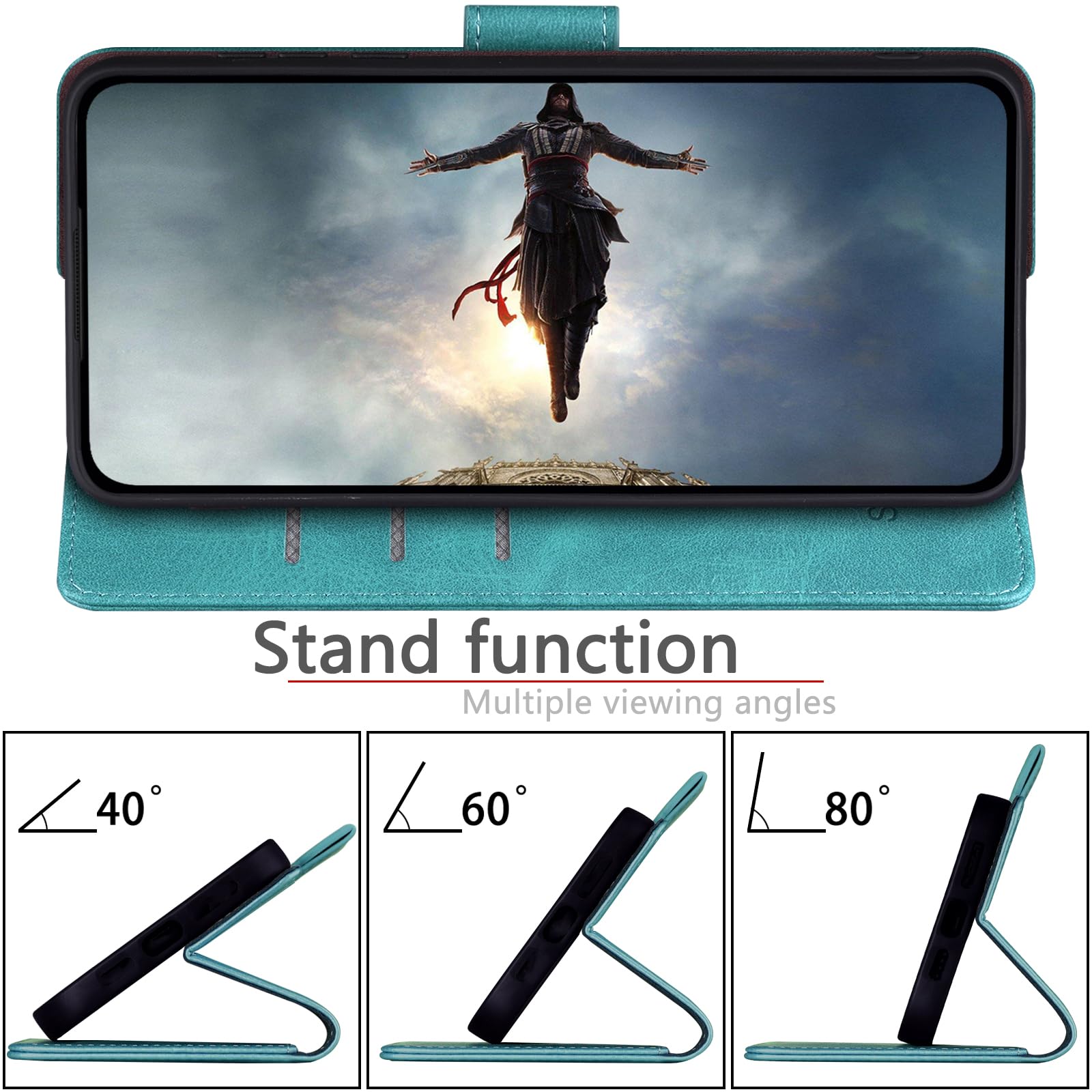 SUANPOT Funda para iPhone 16 Pro MAX 6.9" con Tapa【Bloqueo RFID】de Cuero PU Cierre Magnético，Soporte Plegable，Ranura para Tarjeta Cover para Apple 16 Pro MAX Phone Case Azul Verde