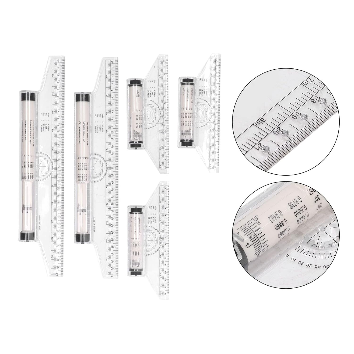 Measuring Rolling Ruler , Practical Clear Scale Stable Drawing Roller Ruler Transparent with Formulas for Study Work