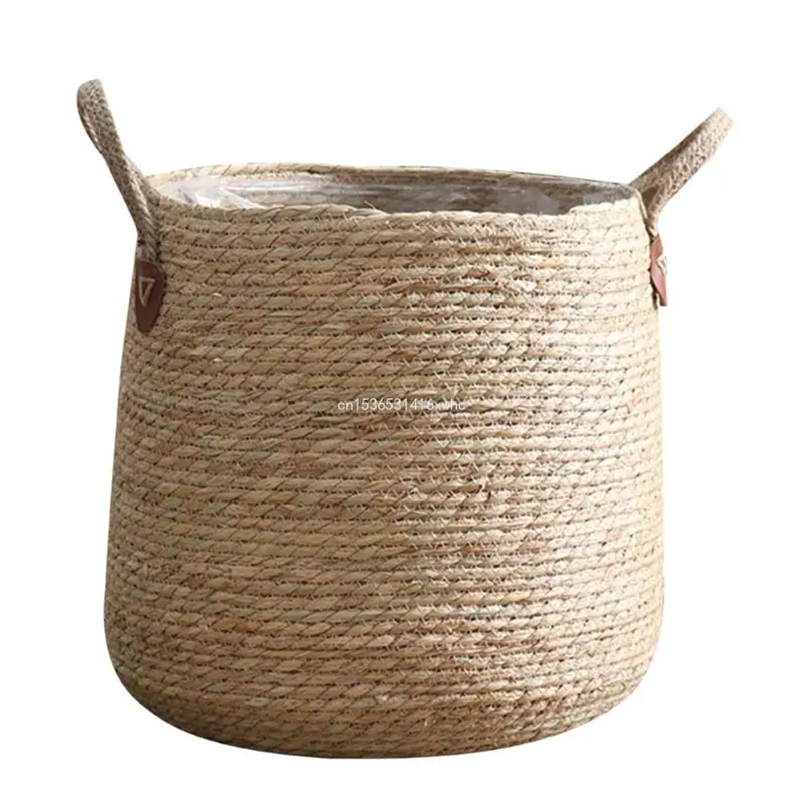 MKYYIOED Rattan Plant Pot 1pcs Grass Woven Flower Basket With Handle Floor Plant Decorative Pot(For Medium)