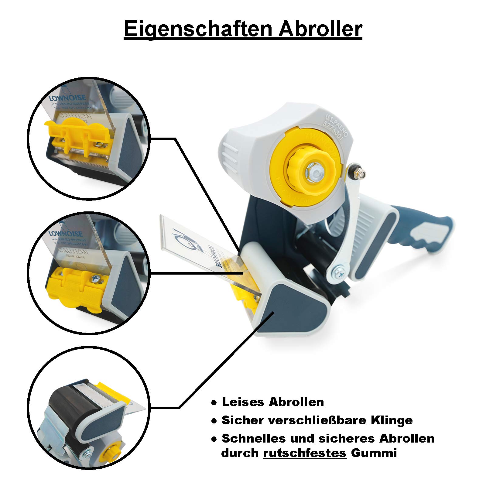 verpacking dispenser nastro pacchi a svolgimento silenzioso, per nastri adesivi fino a 5 cm di larghezza, con lama intercambiabile e freno regolabile