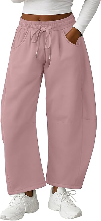 Lepunuo Barrel Sweatpants Women Casual Baggy Elastic Waisted Pants Wide Leg Gym Trousers with Pockets