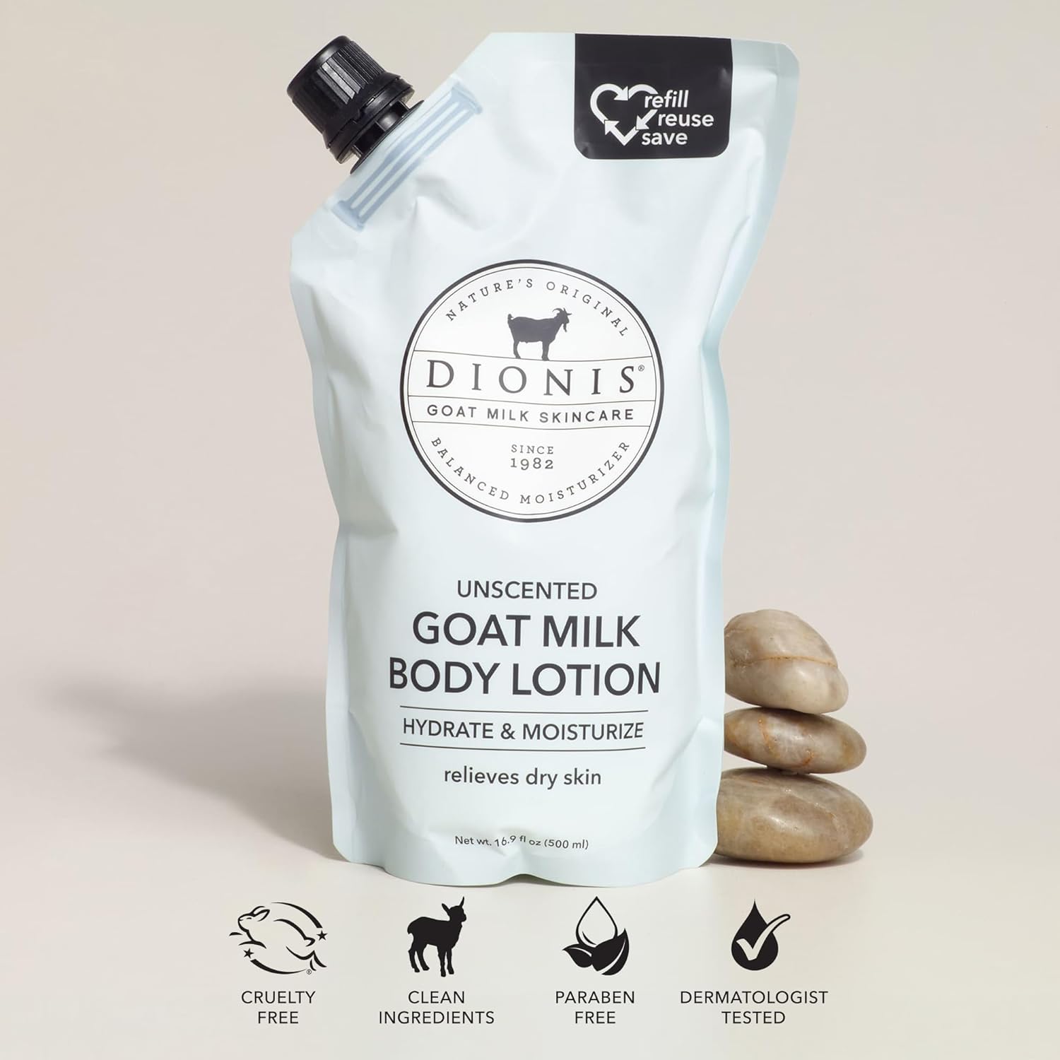 Dionis Goat Milk Unscented Body Lotion Refill Pouch 16.9 oz (Pack of 1)