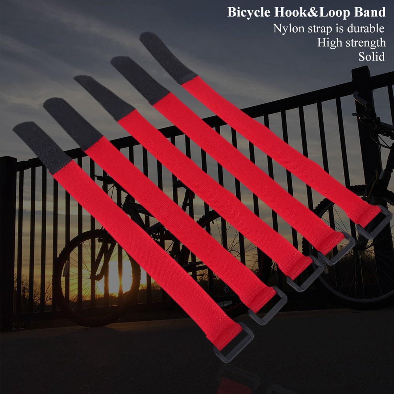 Gegong 5 Pack regolabile bici da manubrio cinghie di fissaggio in nylon bande per ciclismo accessori per equilibri in rosso nero legami per esterno (Rosso)