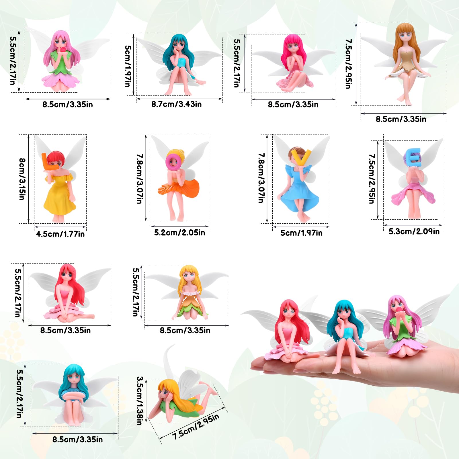 Lot de 12 statues de fées miniatures - Figurines de fées pour jardin féerique - Accessoires de jardin - Figurines d'elfes miniatures - Ornements de fées pour l'intérieur, le jardin, le pot de