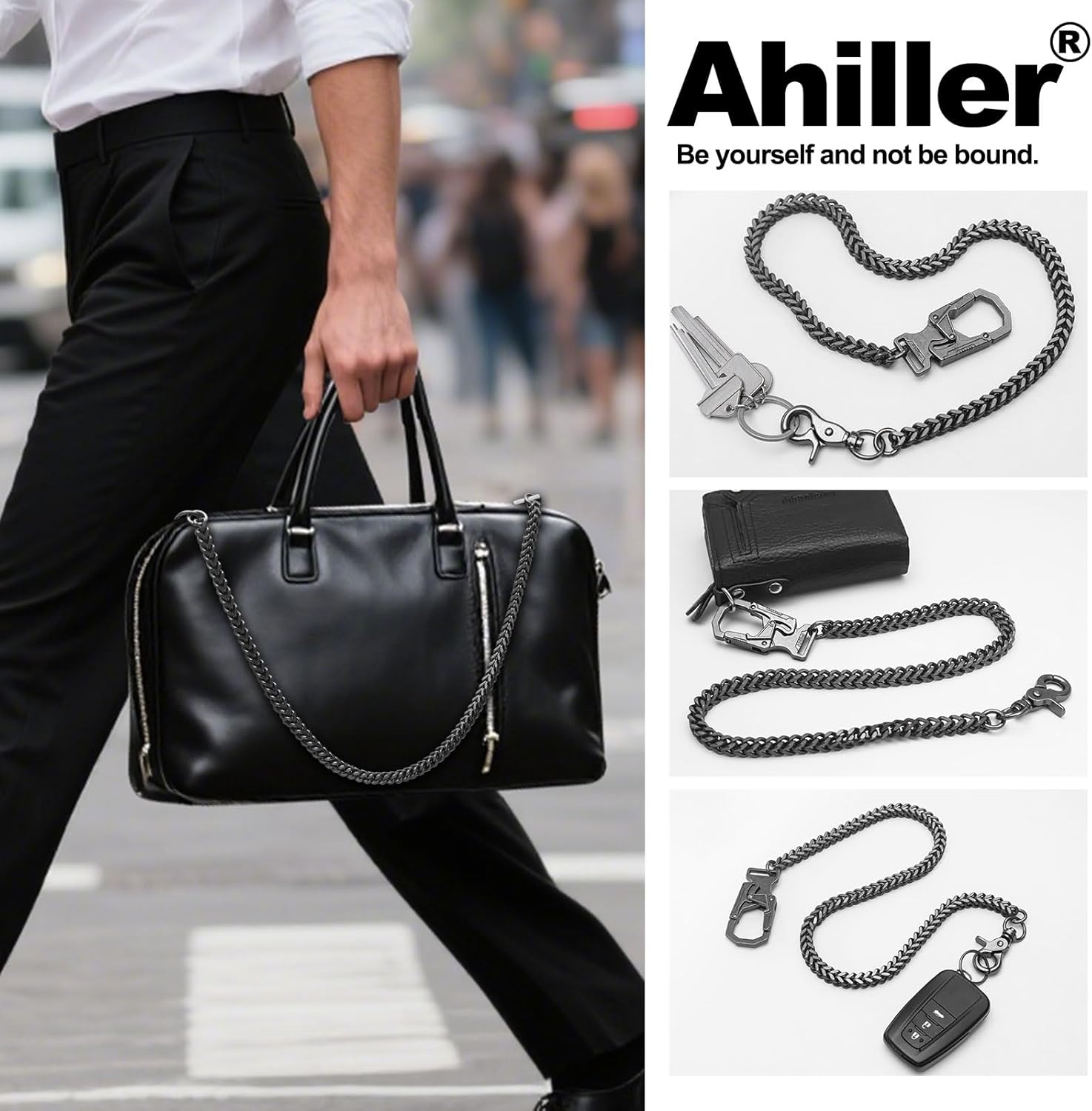 Ahiller Punk Biker Wallet Chain for Men Women, Heavy Duty Stainless Steel Pants Chain with Double Lock Clasp - Image 4