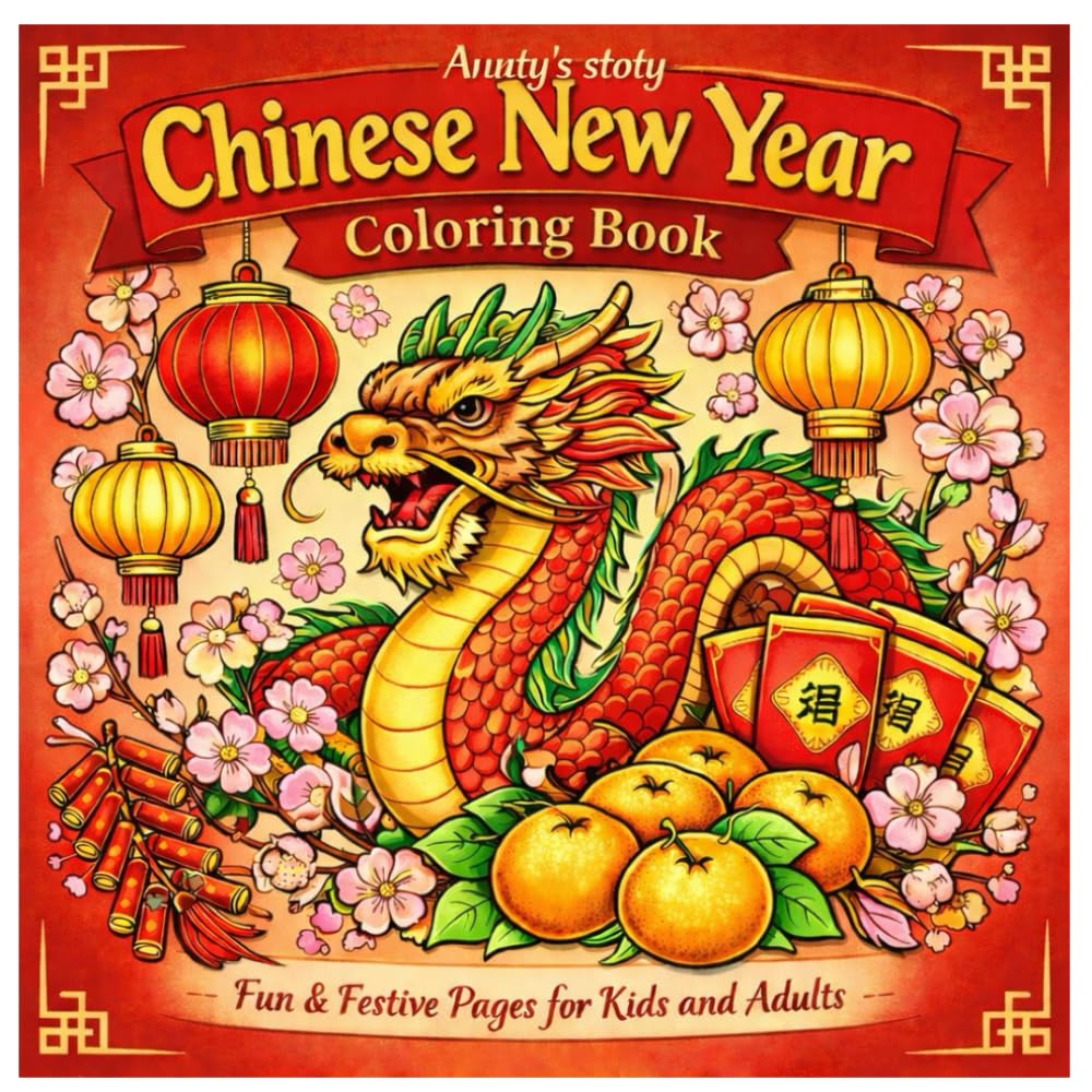 Chinese New Year Coloring Book for Kids and Adults Fun & Festive Lunar New Year Coloring Pages | Lanterns, Dragons, Lucky Symbols | Aunty’s Story: ... pages full of traditional symbols, festive de