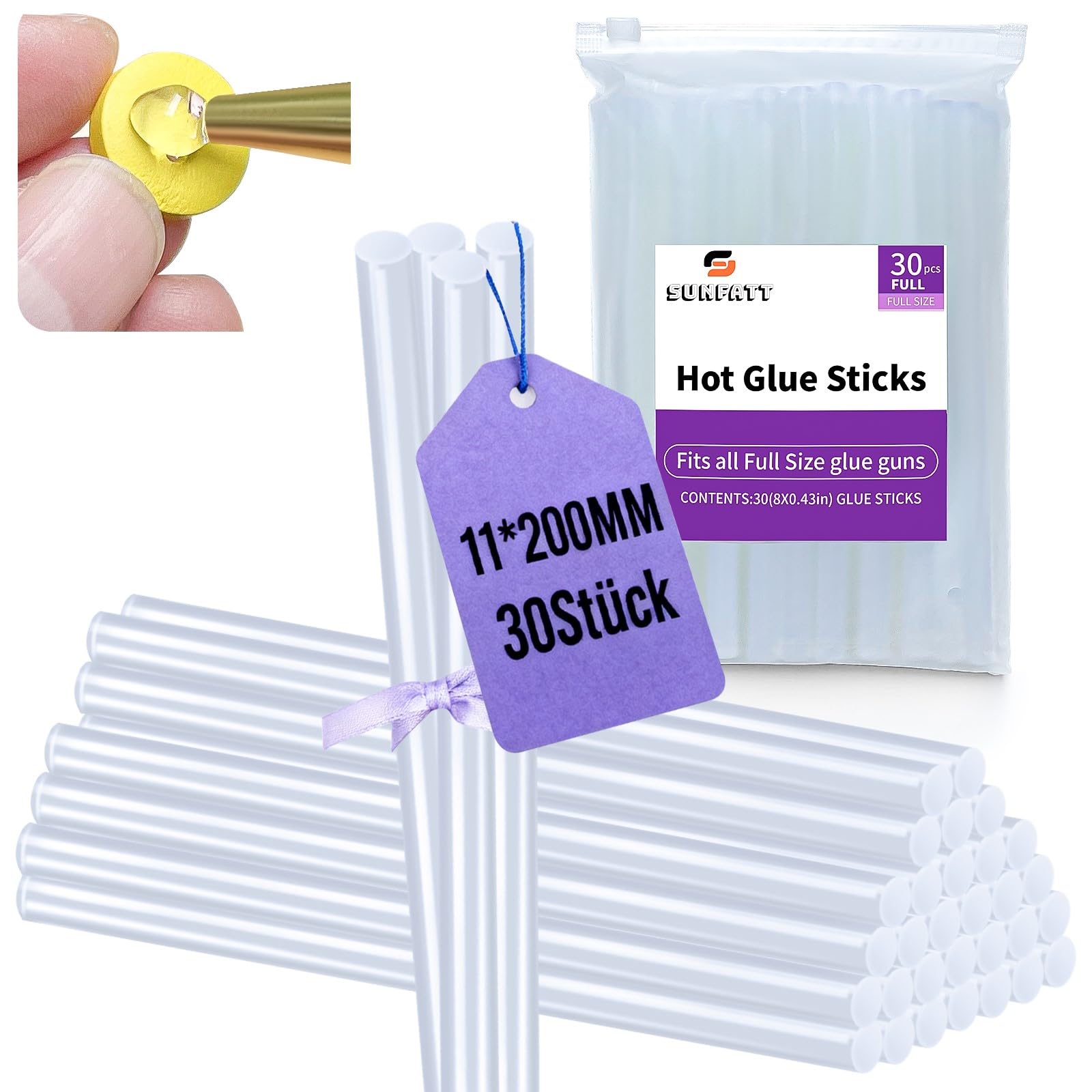 SUNFATT Heißklebesticks 11mm x 200mm – Hochtransparente Klebestifte für Heißklebepistole. Extra starker Halt, Geruchsneutral & Schnelltrocknend. Ideal als Heißklebepatronen für DIY, Holz & Glas