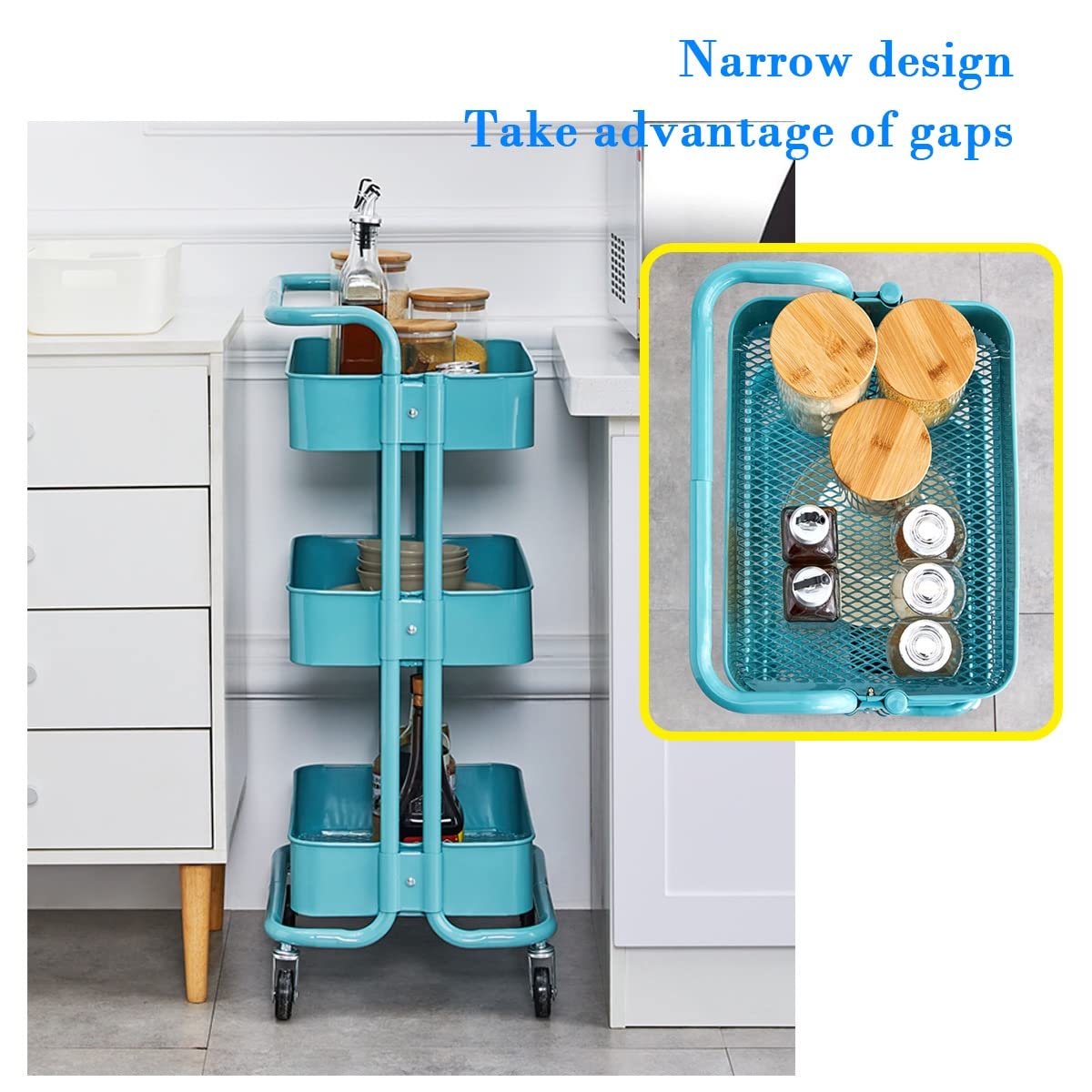 Carrito utilitario rosa de 3 niveles con estantes de almacenamiento para cocina, baño, oficina y lavandería, carrito de servicio de metal con ruedas para un fácil transporte y organización