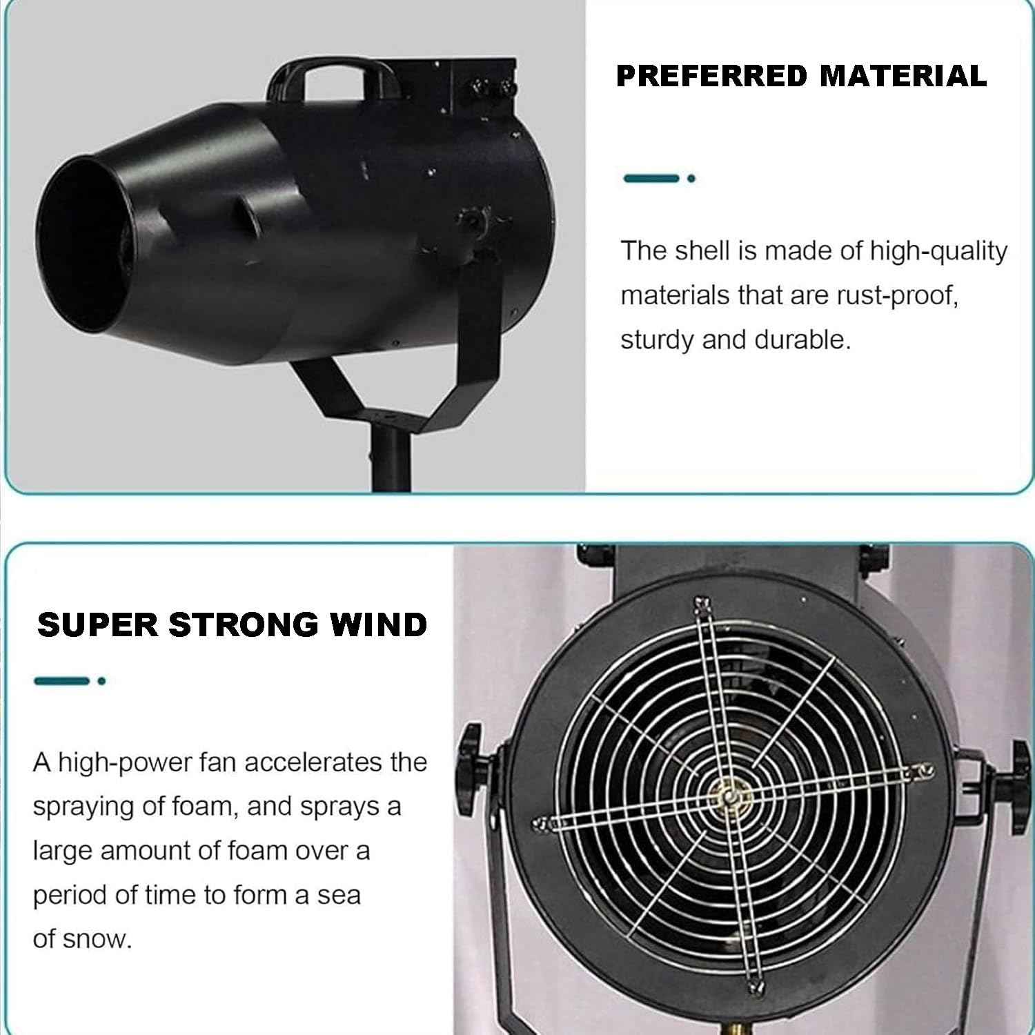 Machine à mousse professionnelle 2000 W pour fêtes en plein air, couverture de 60 m², tête secouante, distance de 6 à 8 m, idéale pour les événements estivaux