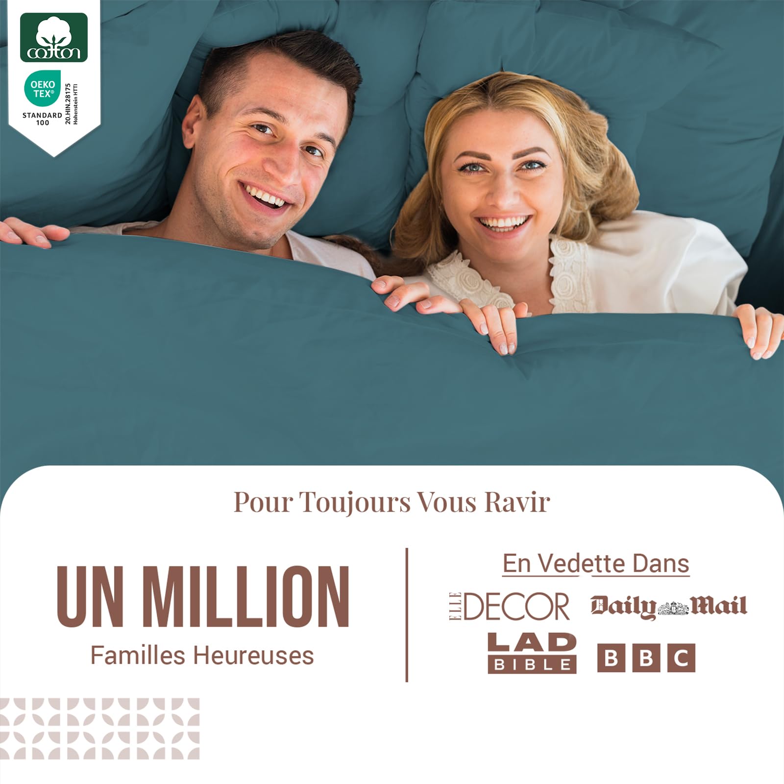 Pizuna Coton Peigné 2 Personnes Drap Plat 240x280 cm Bleu Paon 400 Fils | 100% Coton Longue Tige Armure Satin Drap Plat de Luxe avec Ourlet élégant (Bleu Paon)
