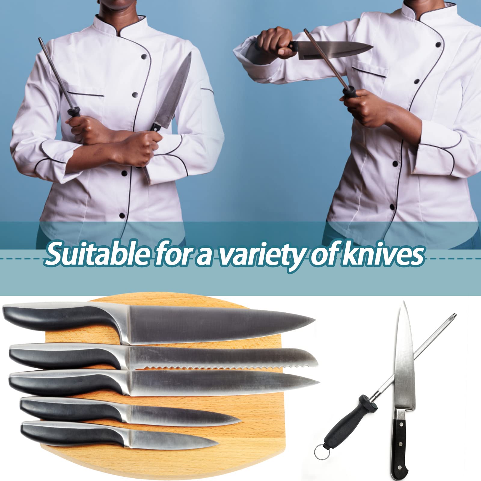 FlyWave Fusil à Aiguiser Professionnel Chromé - Pour Tous Types De Couteaux Avec Poignée Confort