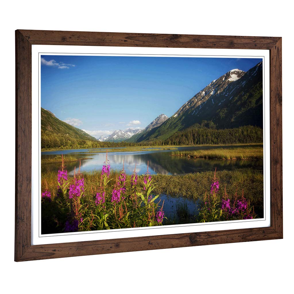 Big Box Art Framed Print of Landscape Alaska Lake Mountains Design | Wall Art Picture | Home Decor for Kitchen, Living Room, Bedroom, Hallway, Walnut, A2 / 24.5x18 Inch / 62x45cm