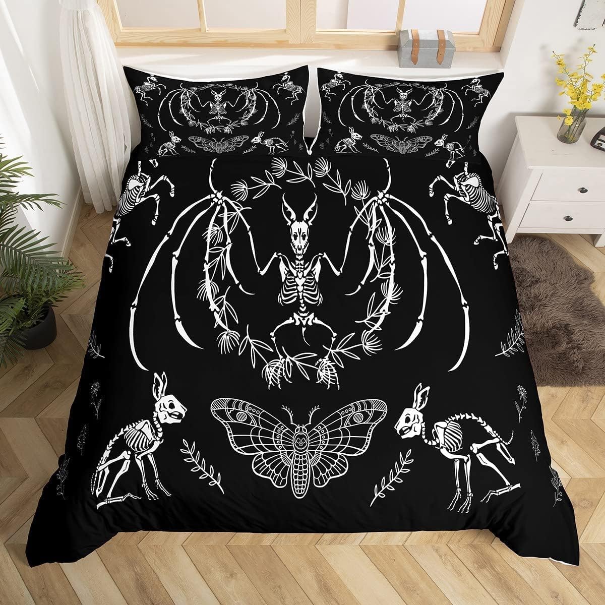 Ensemble de literie bohème moth skull et parure housse de couette squelette 200x200