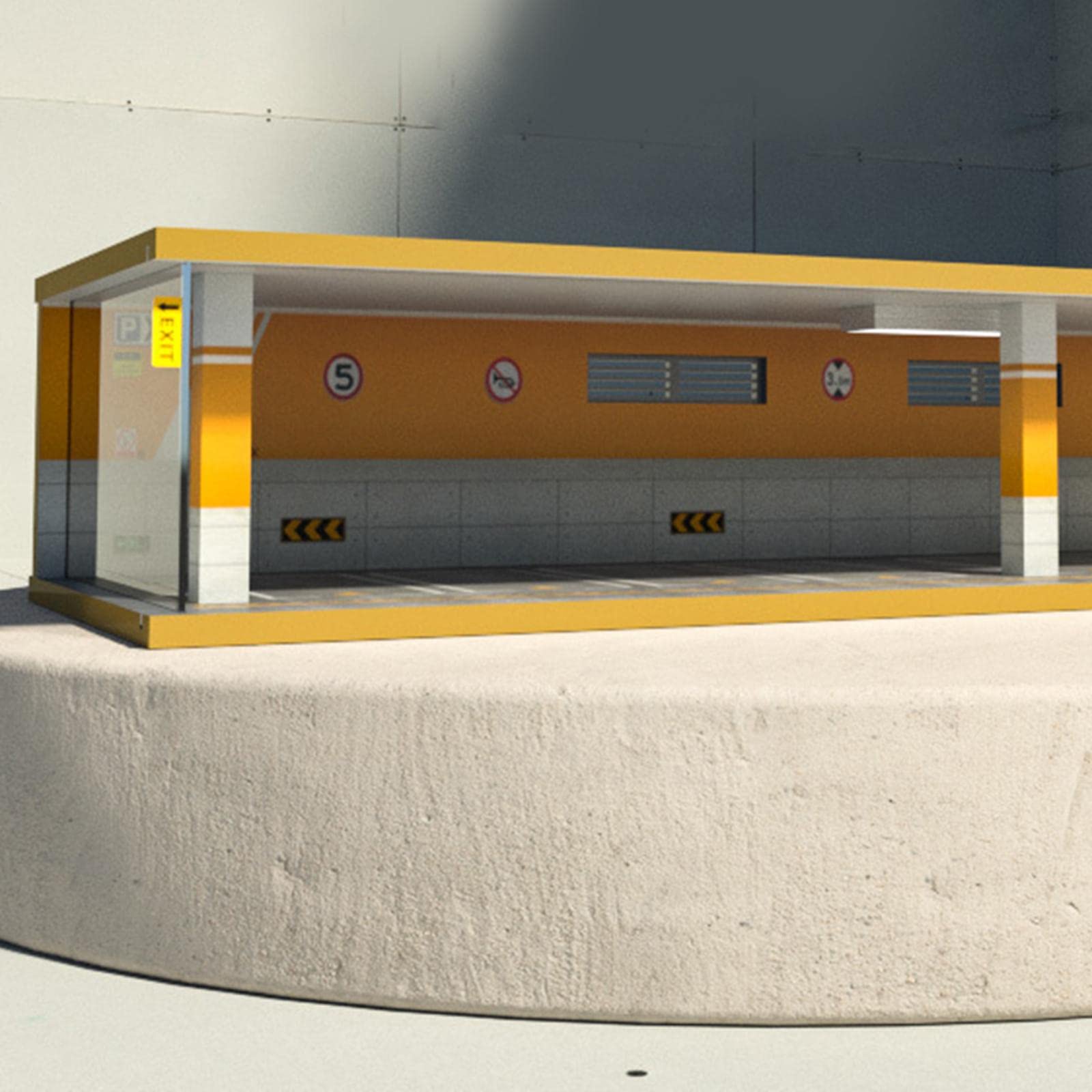Modellauto Parkhaus Szene Miniatur Parkgarage Diorama Display Vitrine mit Beleuchtung Holz Acryl Staubschutz für Sammlung Schreibtischdekoration Büro, 6 Spot Orange