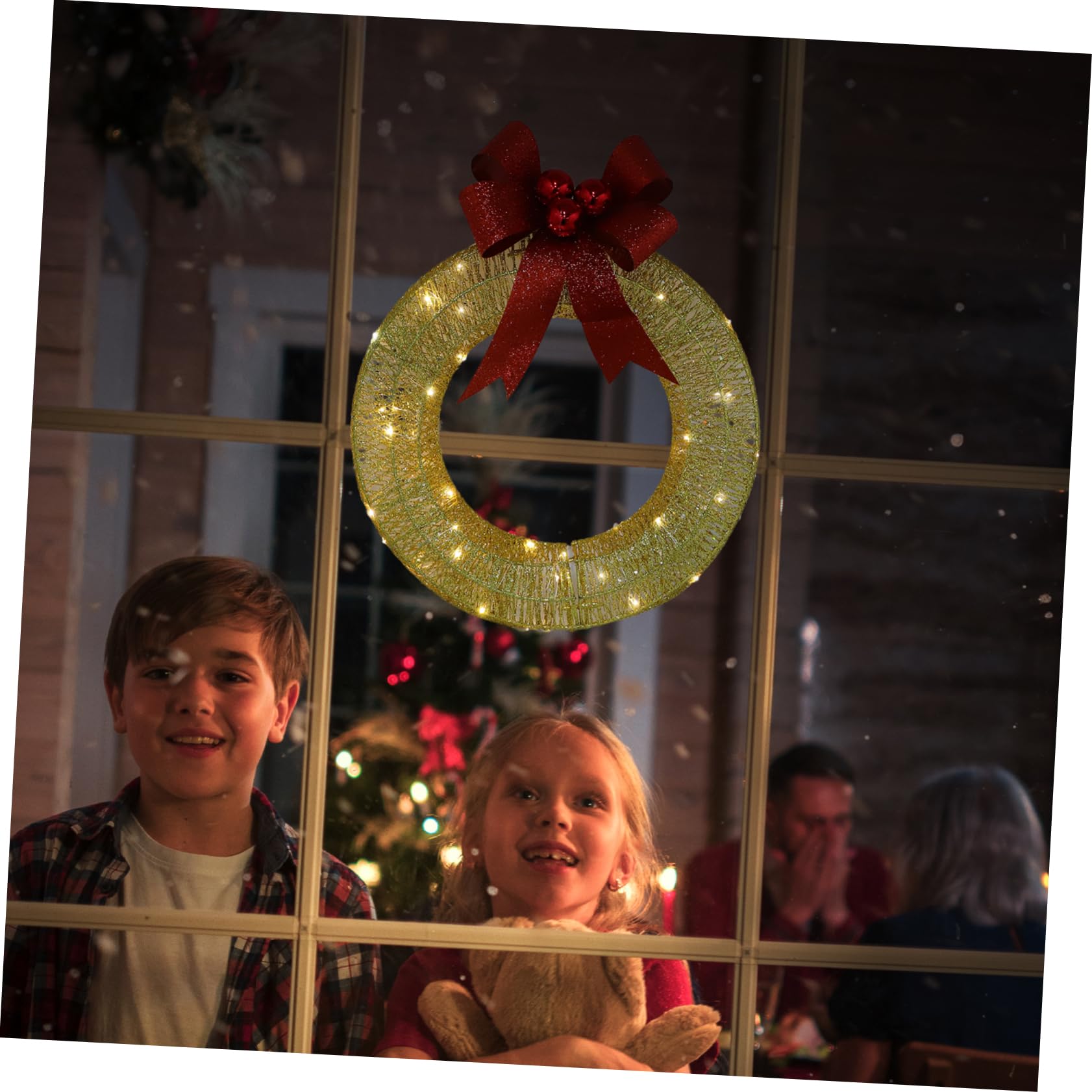 Zerodeko Festlicher Künstlicher Weihnachtskranz mit LED Beleuchtung und Goldener Schleife Metallisches Design Installieren Weihnachtsdekoration für Wohnzimmer und Feiertage