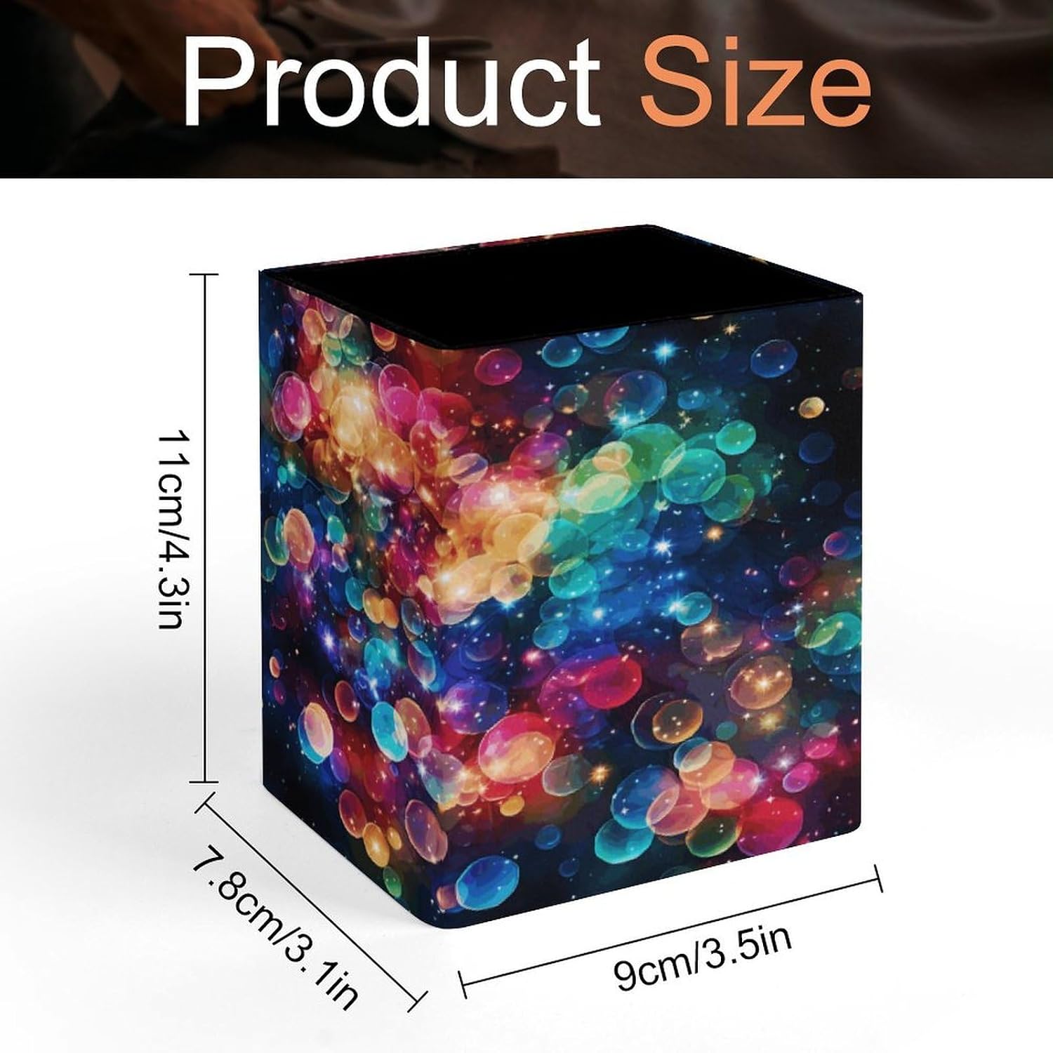 PU Leather Square Colorful Rainbow Stars Pencil Holder for Office image 2