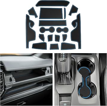 CDEFG Compatible with Ford Ranger T9 2023 2024 Raptor Wildtrak XLT, Rubber Mats Centre Console Non-Slip Mats Non-Slip Cup Holder Rubber Mat Armrest Ranger Raptor Wildtrak XLT Accessories Blue