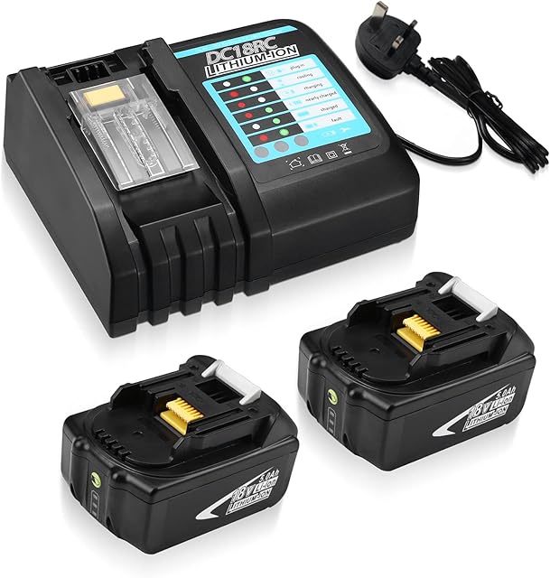 FirstPower 2 Pack 18V 5000mAh Lithium-ion Replacement Battery and 14.4V-18V DC18RC Replacement Charger for BL1830 BL1850 BL1840 BL1430 BL1415