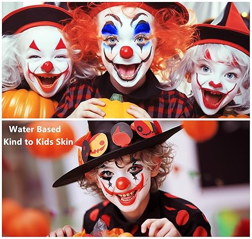 Miniatura 3 de Go Ho Pintura facial roja, blanca y azul, crema a base de agua, lavable, maquillaje de payaso, fácil de usar con aplicador de cojín, maquillaje de