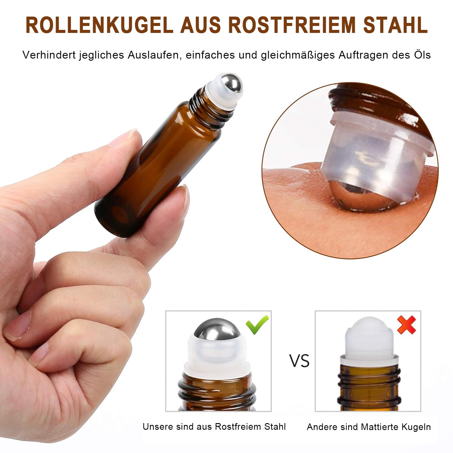 Voarge 10 flaconi di olio marrone da 10 ml, flaconi di vetro roll-on per oli essenziali e profumi