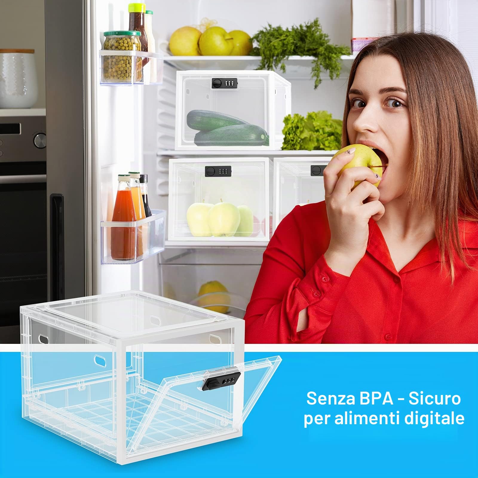SUKUOS Contenitore con Serratura, Armadietto con Chiave per Alimenti, Medicinali e Sicurezza, Contenitore Multiuso per Famiglia, L'ufficio, Scuola - Trasparente