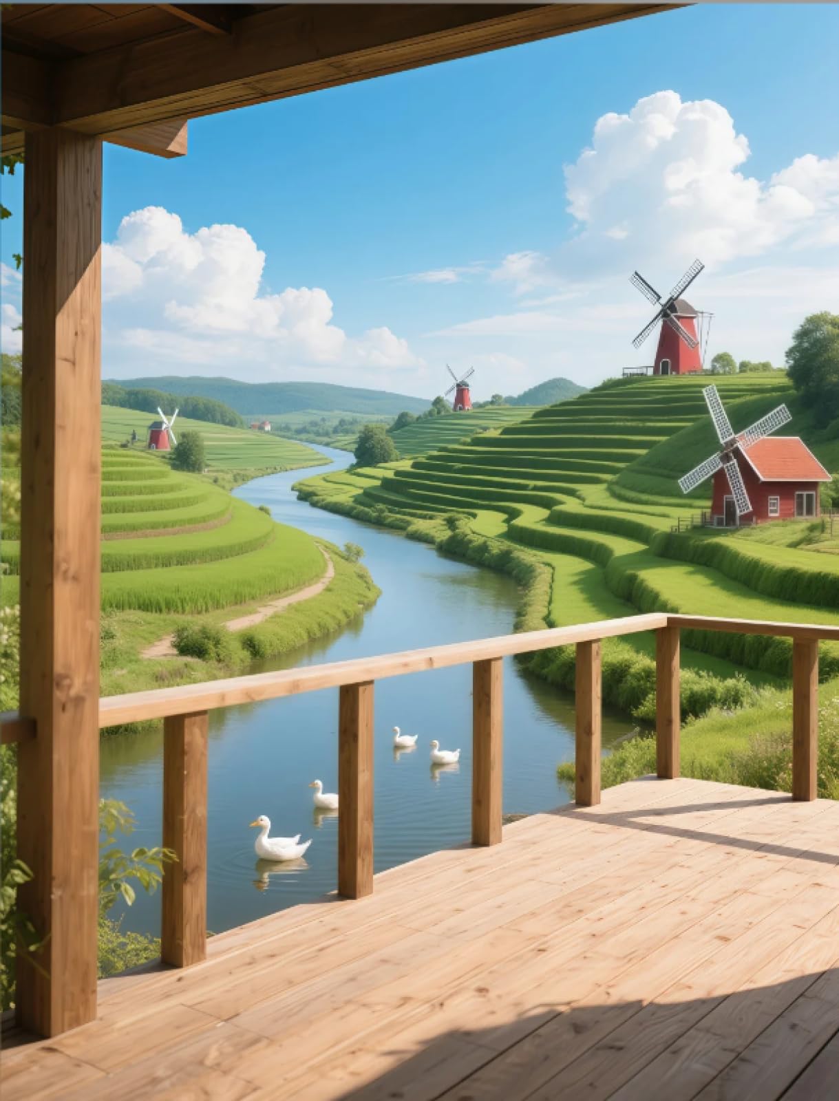Stithej Pre-Printed Cross Stitch Kit Fields Windmills 11CT Adults Beginners