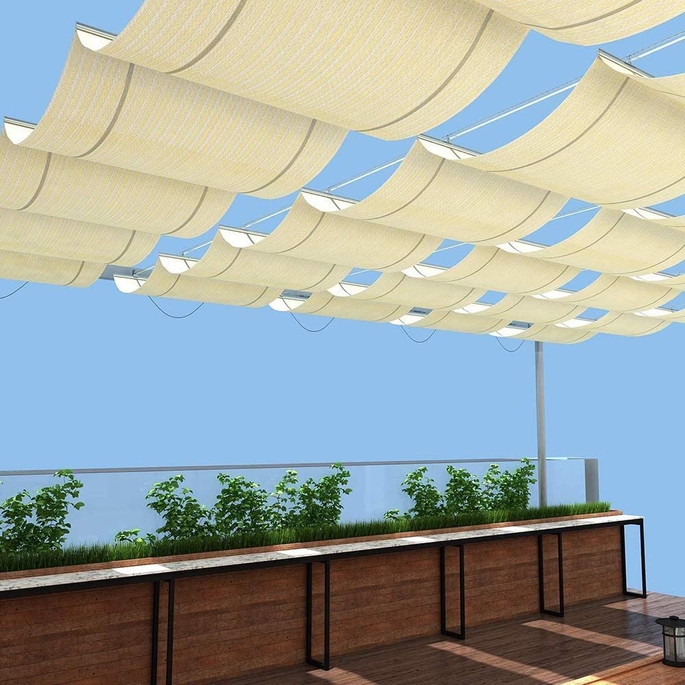 LIJINBO Chowany dach dachowy do użytku na zewnątrz patio ogród pergola pawilon, żagiel przeciwsłoneczny poliester, 37 rozmiarów (kolor: beżowy, rozmiar: 0,7 x 4 m)