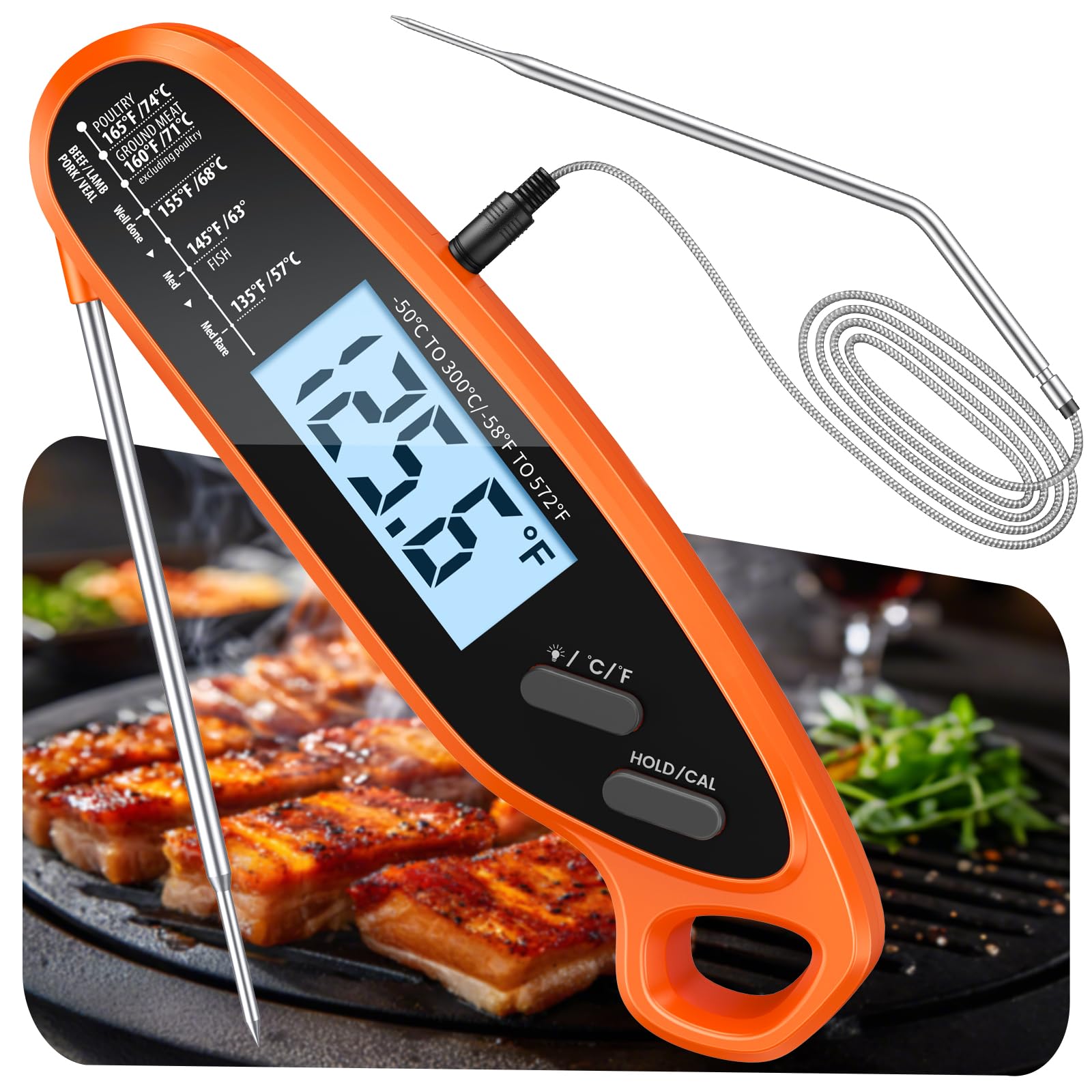Digitales Fleischthermometer zum Kochen mit Doppelsonde, großer Hintergrundbeleuchtung & Kalibrierung, sofortiges Ablesen von Lebensmittelthermometern für Süßigkeiten, Ofen, Grill, BBQ, Smoker