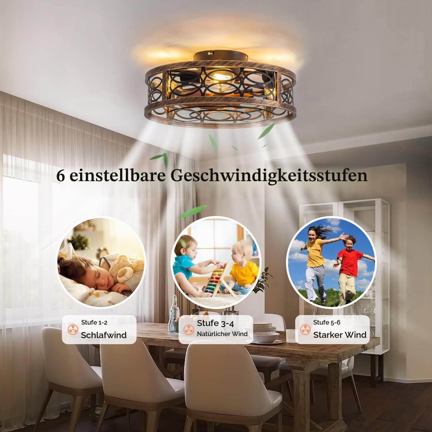 KZT Deckenventilator mit Beleuchtung und Fernbedienung Leise Ventilator Deckenleuchte Vintage Industrial Wohnzimmerlampe E27 Retro Käfig Fan Deckenlampe für Wohnzimmer Schlafzimmer Küche Lüfter Licht