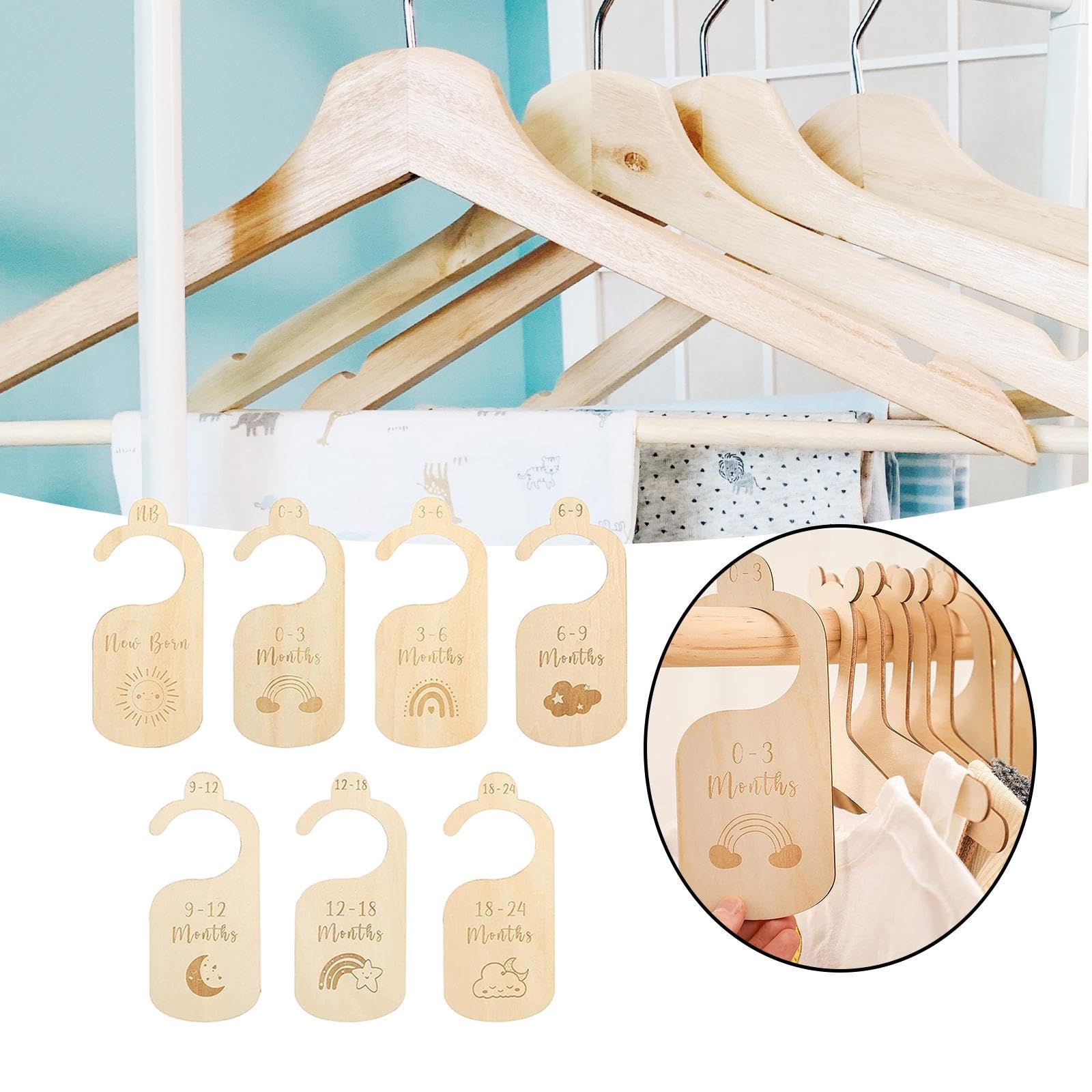 Milageto Divisori Armadio Bambini | 7 Pezzi Legno | Organizzatore Appendiabiti | 18x8cm - Foto 3