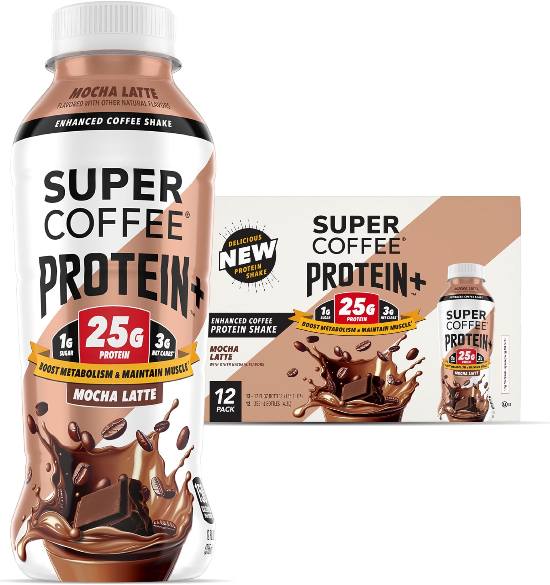 Protein+, Keto Protein Coffee (0g Added Sugar, 25g Protein, 150 Calories) [Mocha] 12 Fl Oz, 12 Pack | Iced Smart Coffee Drinks