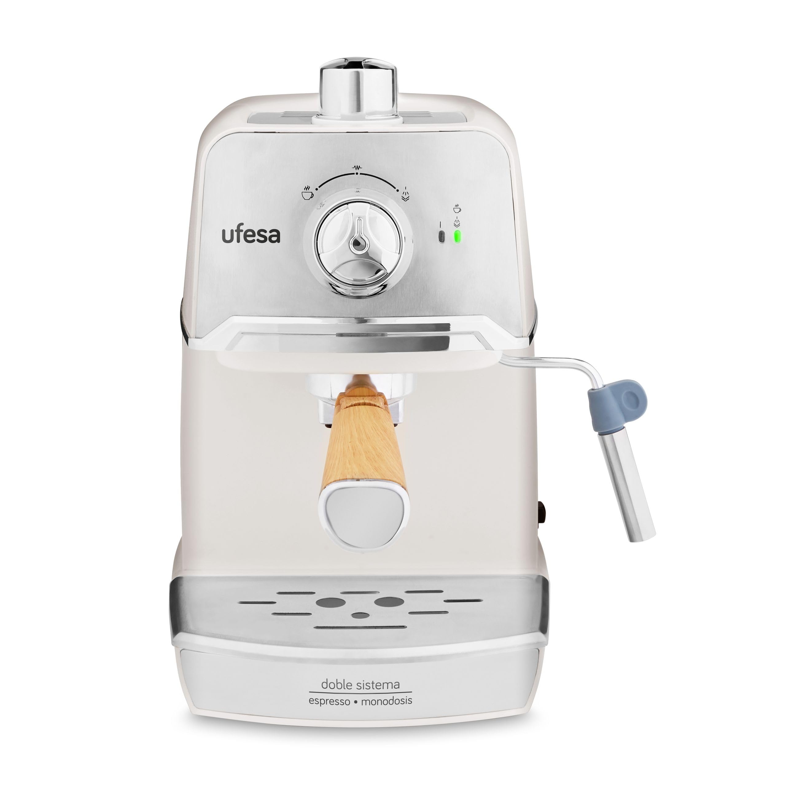 Ufesa CE 7238 Cream - Ekspres do kawy, do przygotowania cappuccino i infuzji, 850 W, pompa ciśnieniowa 20 bar, tradycyjny system z kawą mieloną, biały/kremowy