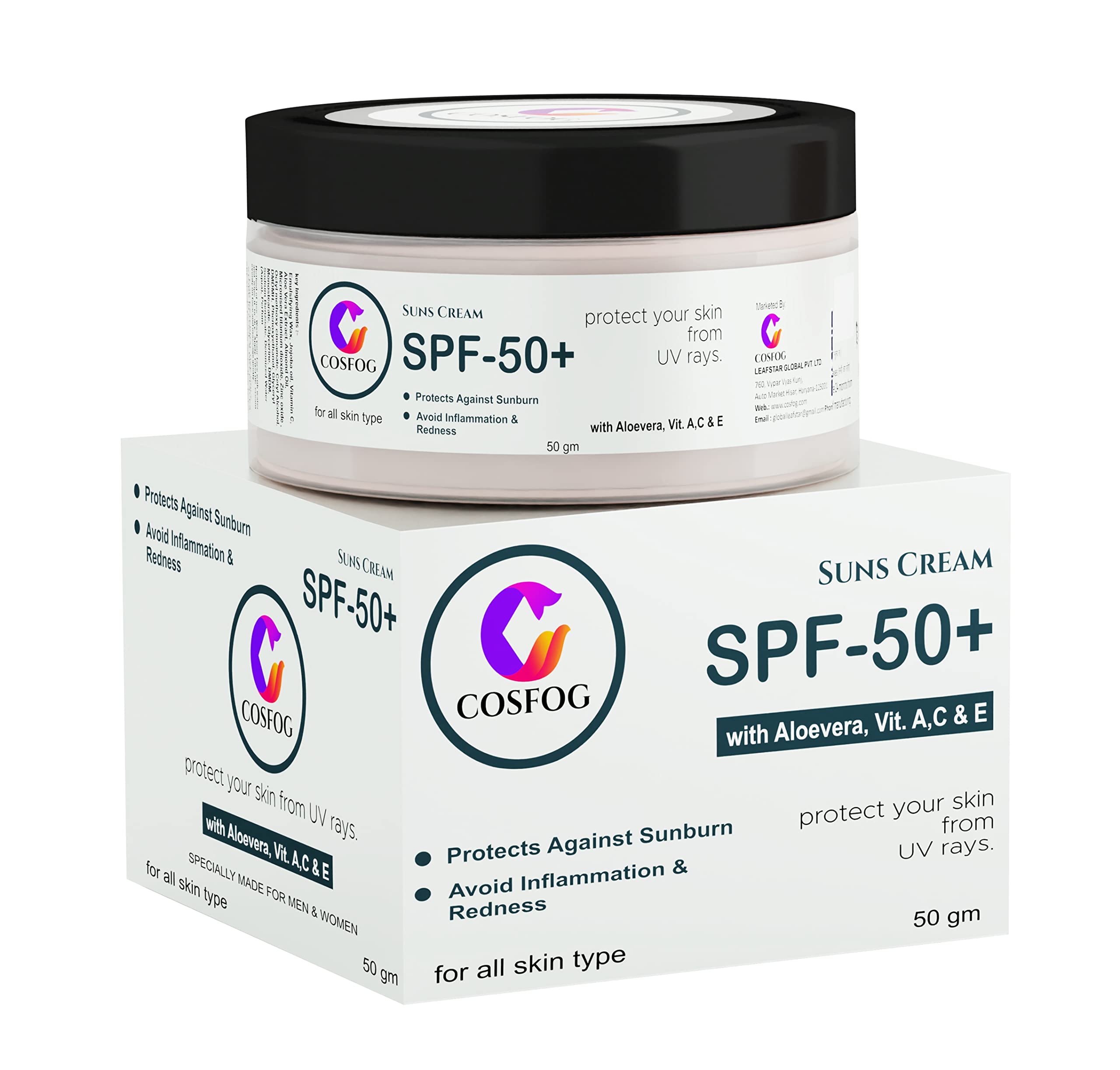1 sunscreen SPF50+ CREAM 50ml, with Aloevera, Vitamin A,C&E, UV protection, anti-ageing effect, protect against sunburn 50ml (SINGLE, 50ML)