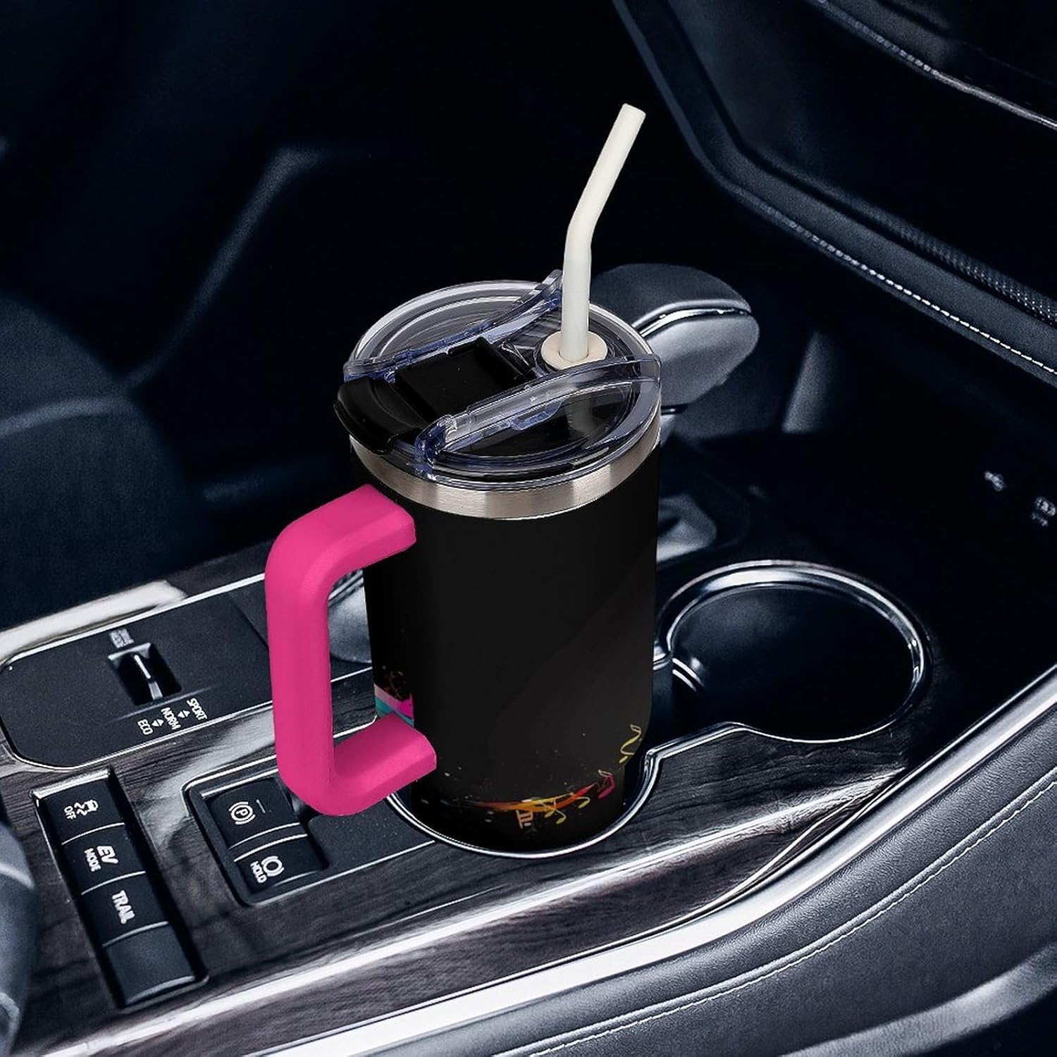 40 Oz Insulated Mug with Handle, Stainless Steel Colorful Musical Note Printed Travel Mug Portable Leak-proof Large Car Mug for Home, Office Or Car